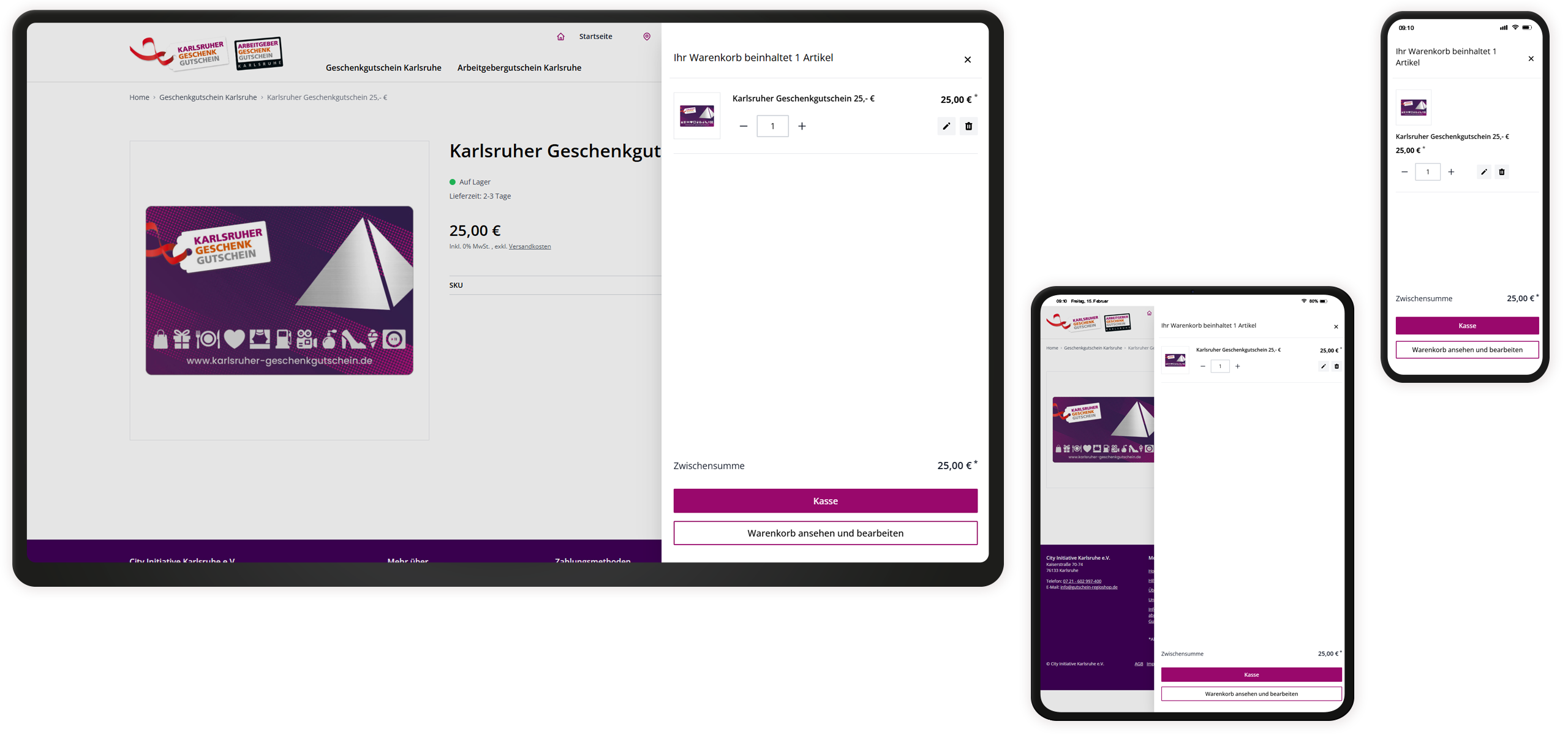 Warenkorb Mockup Gutscheinshop: Warenkorb-Komponente