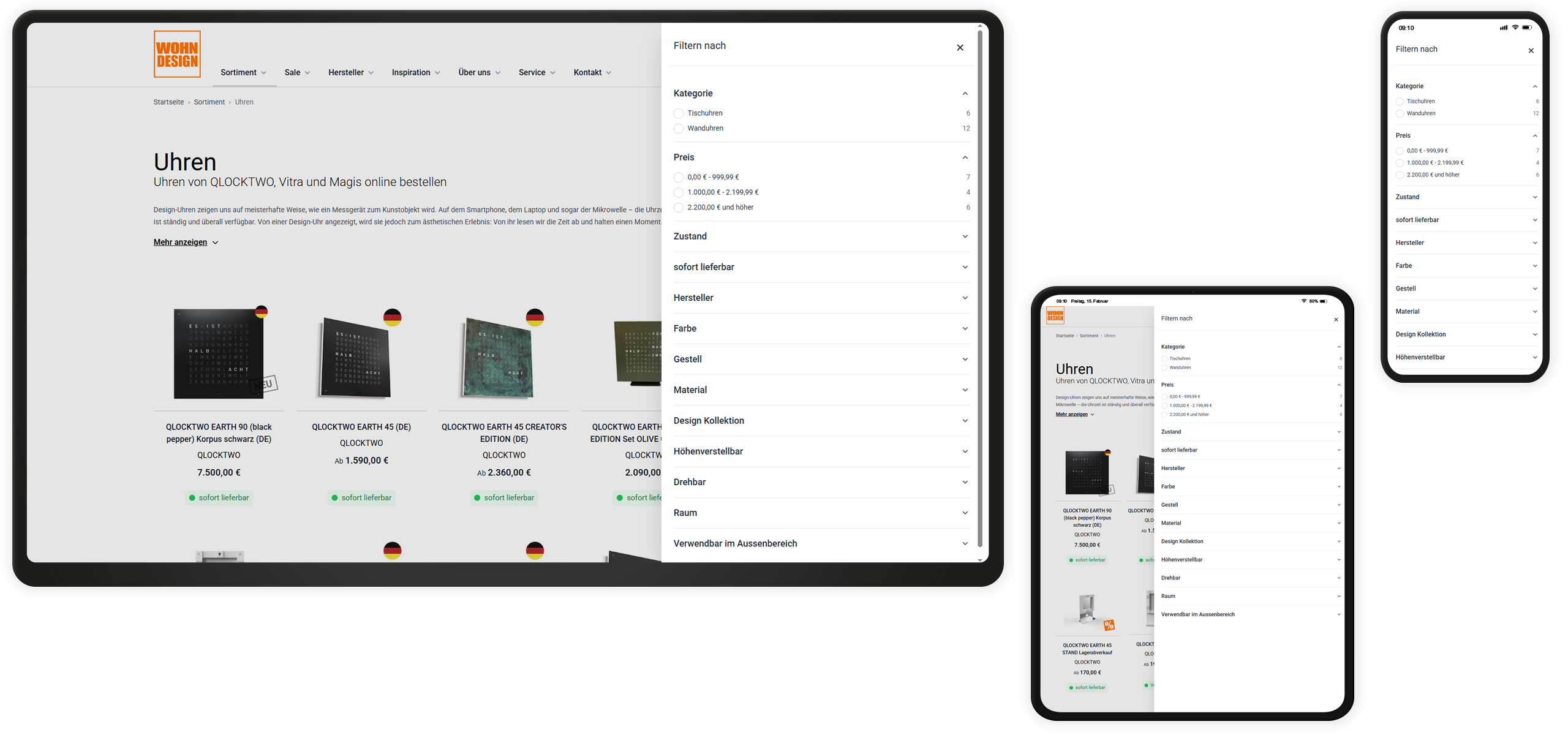 Produktfilter Mockup Wohn-Design Online-Shop Produktfilter