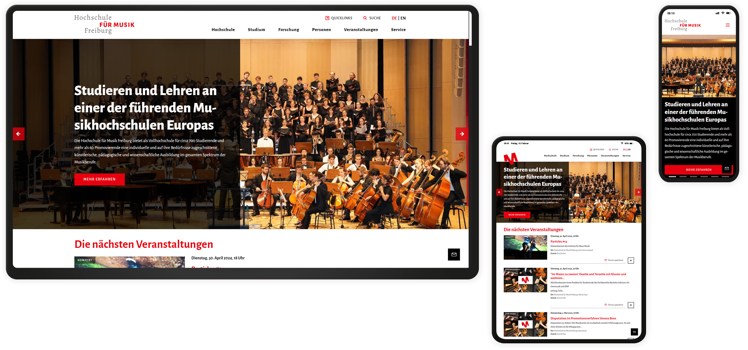 Startseite Mockup der Startseite der HfM Freiburg