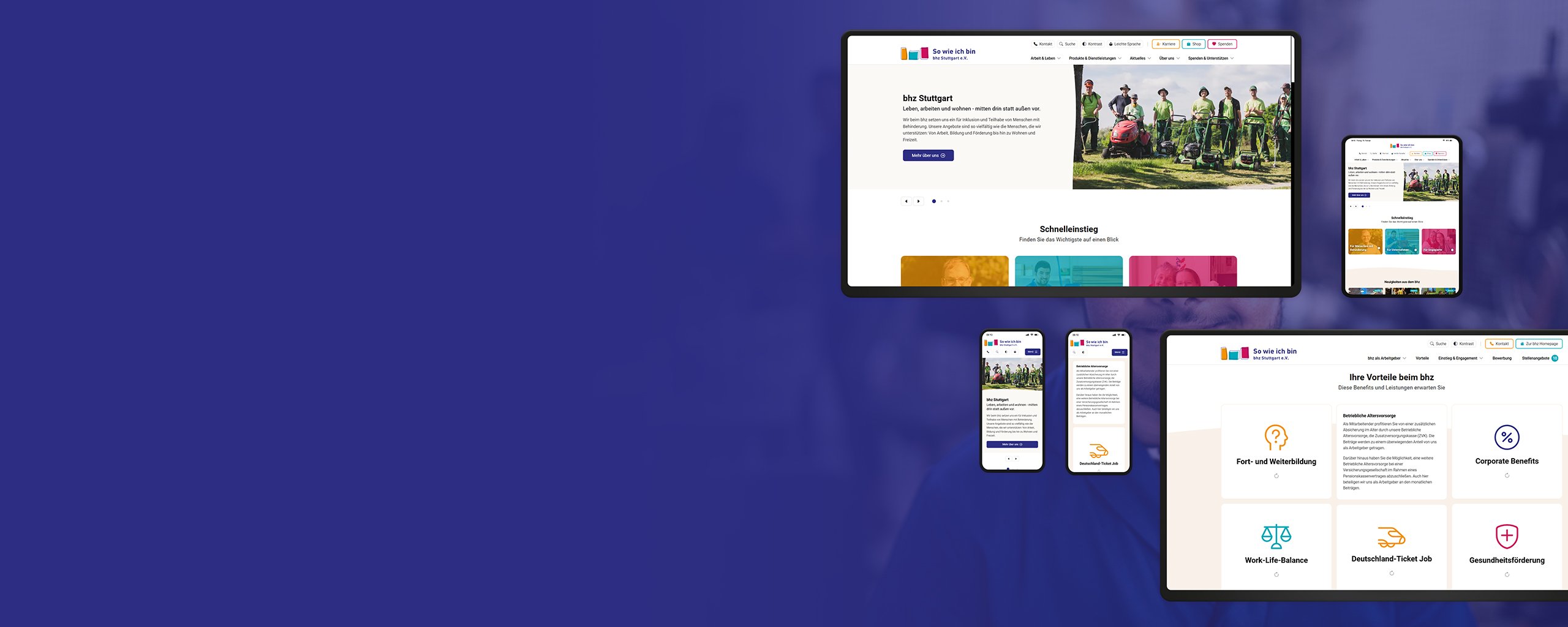 Mockups der bhz-Website: Startseite und Karriereseite