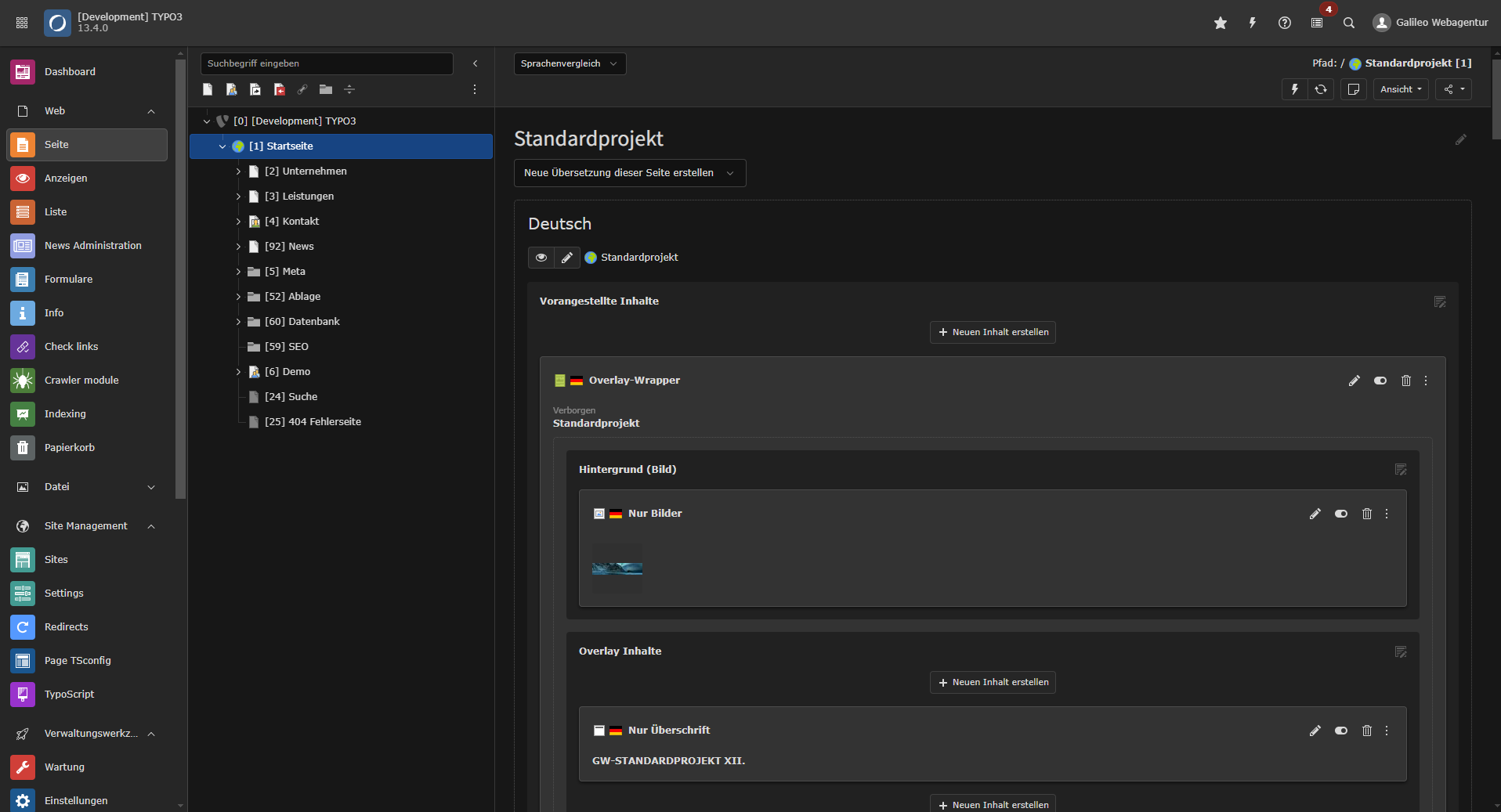 Screenshot des TYPO3 13-Backends im Dark Mode