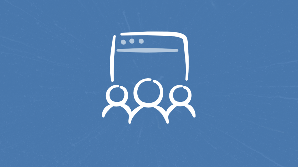 Illustration von einer Gruppe Strichmenschen vor einem Browser-Fenster