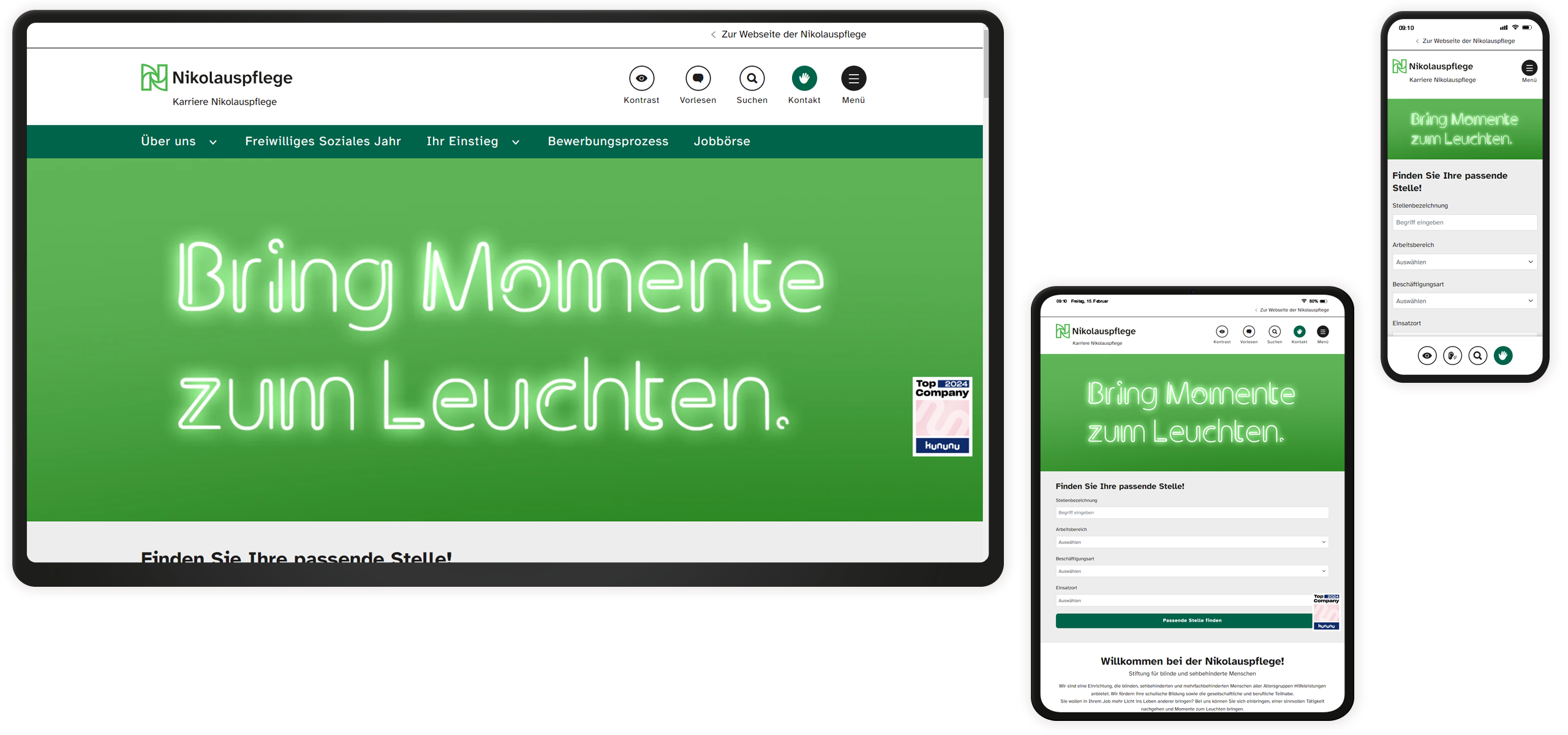 Mockup der Startseite der Nikolauspflege Karriere-Website