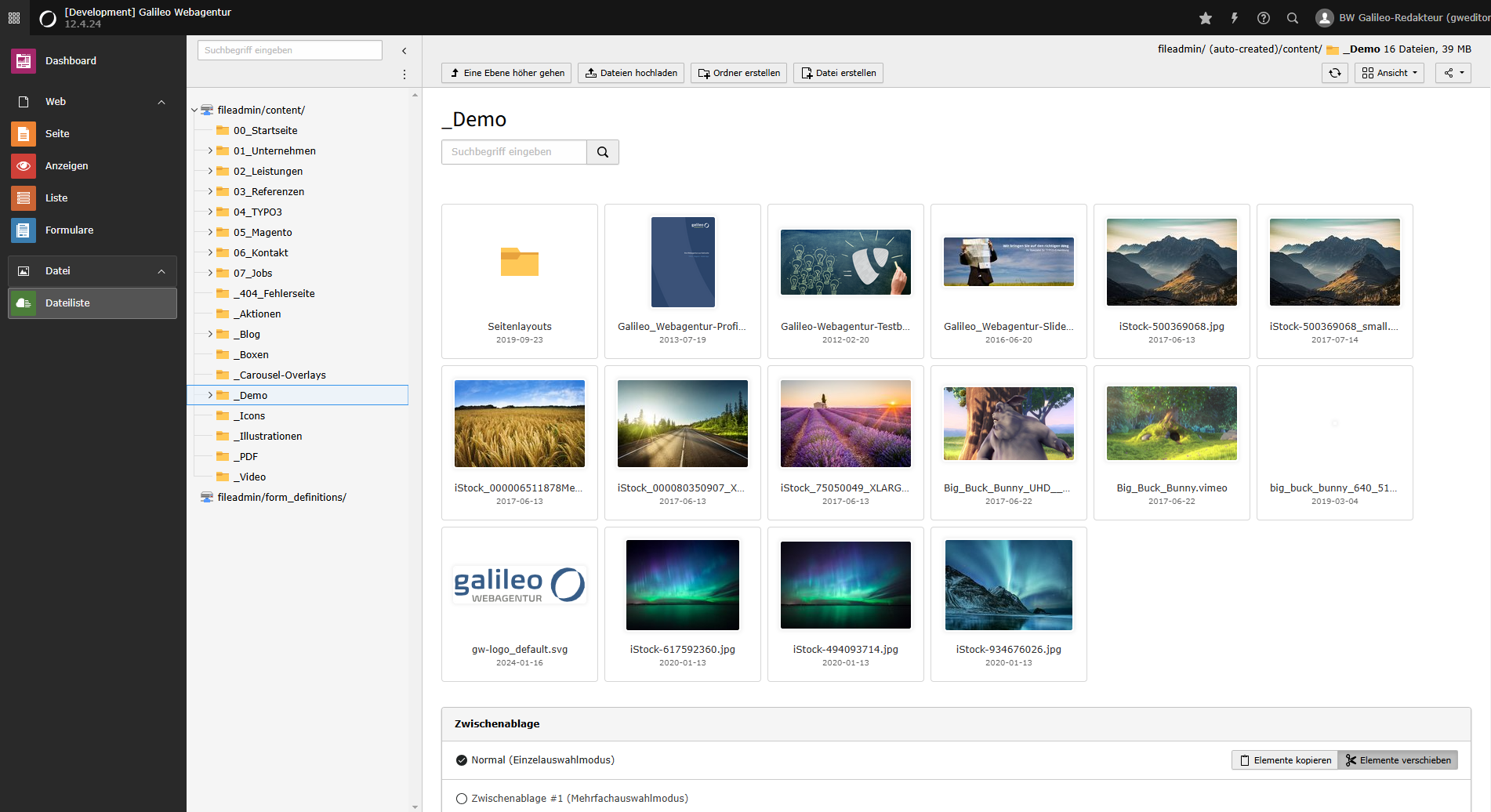 Screenshot TYPO3 Dateiliste