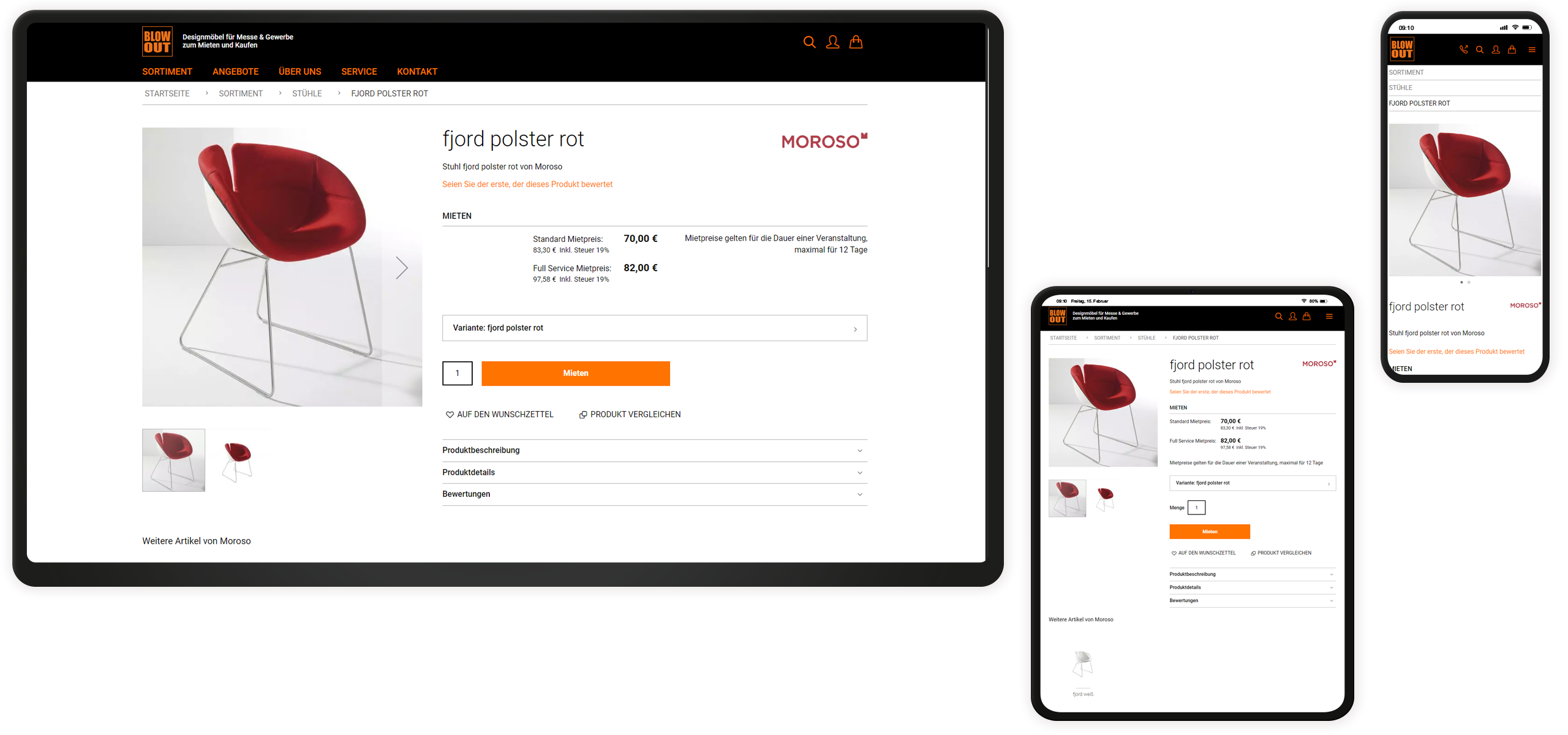 Produktdetails Mockup Blow Out-Website: Produktdetailseite