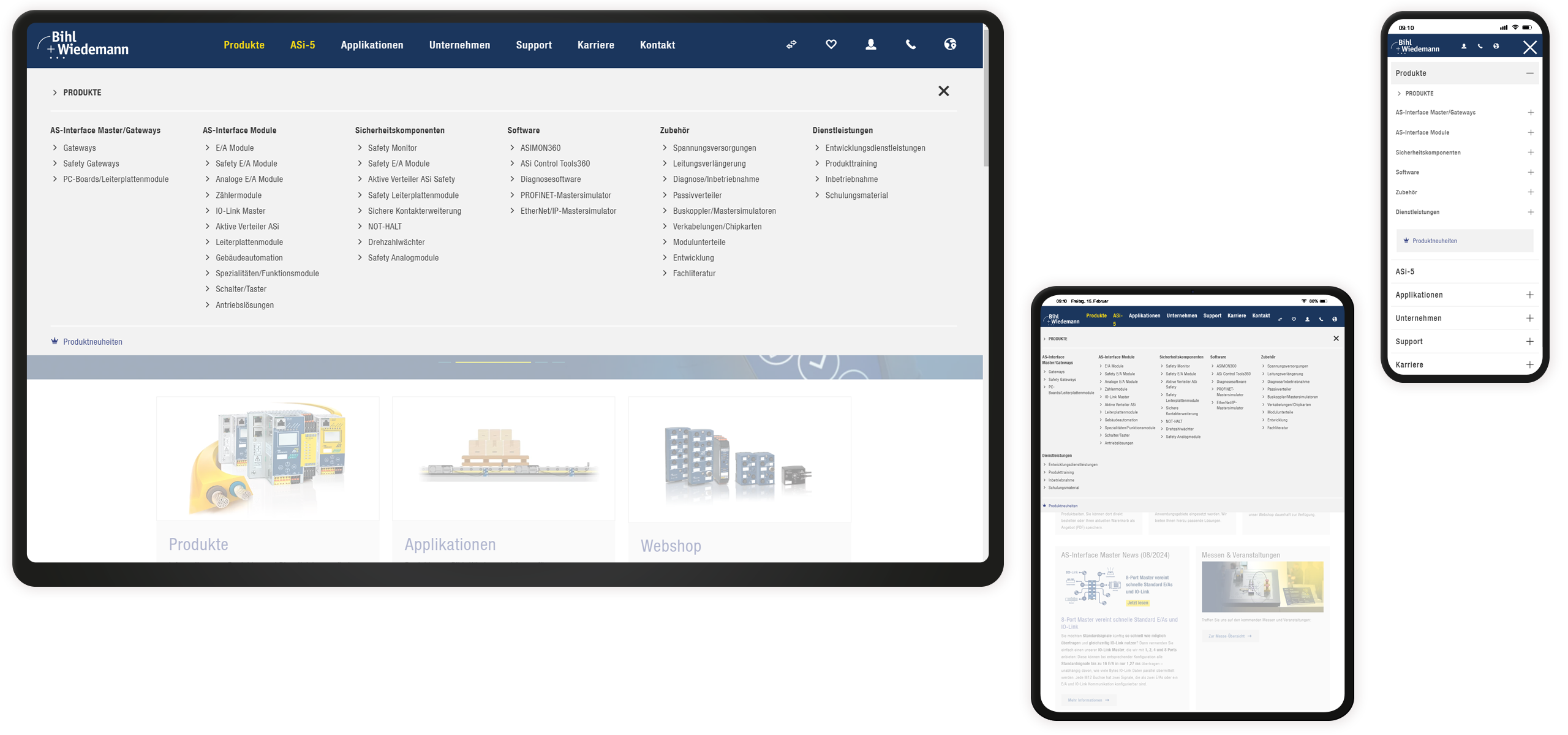 Menü Mockup Bihl+Wiedemann-Website: Navigationsmenü