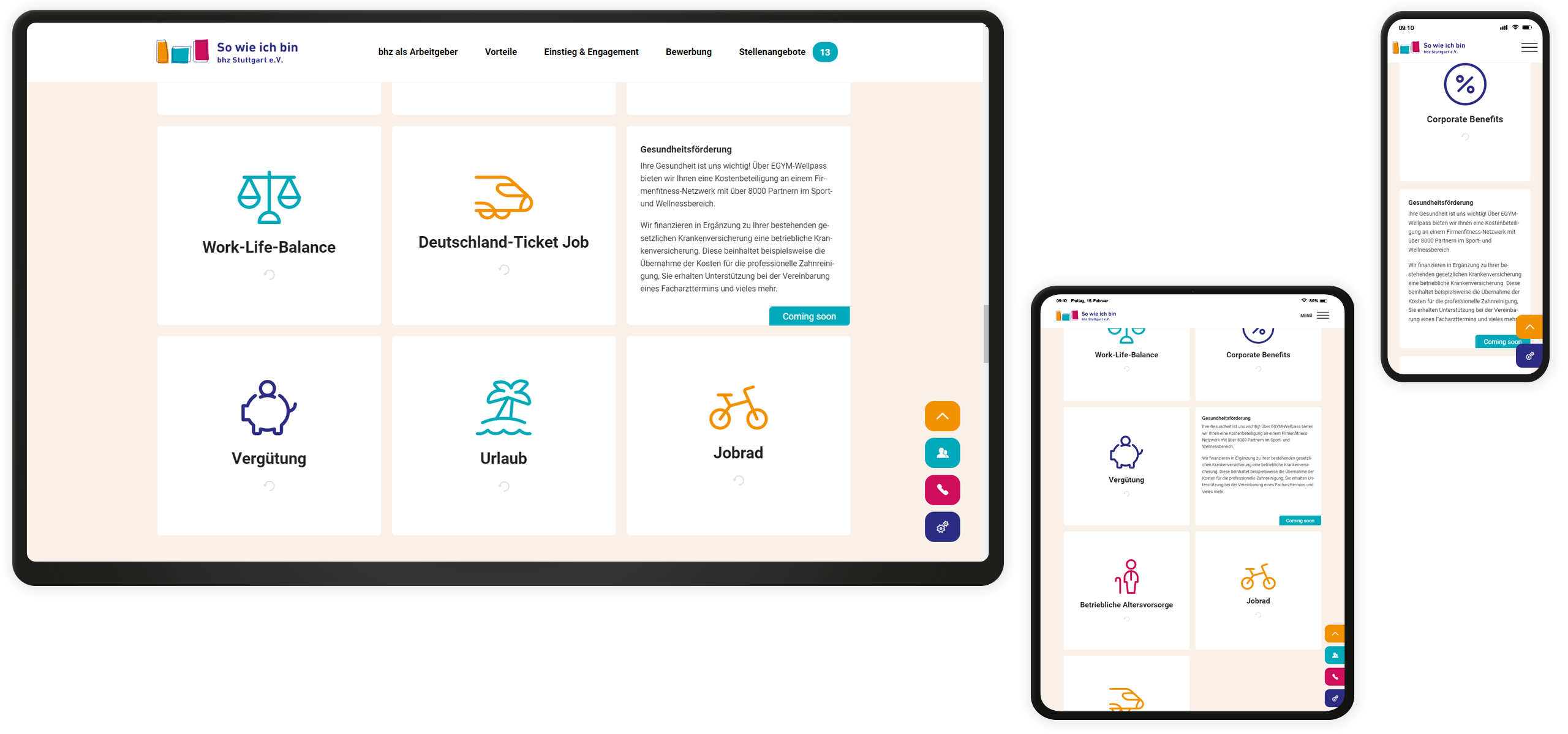 Mockup von Benefit-Flip-Cards auf der Website des bhz