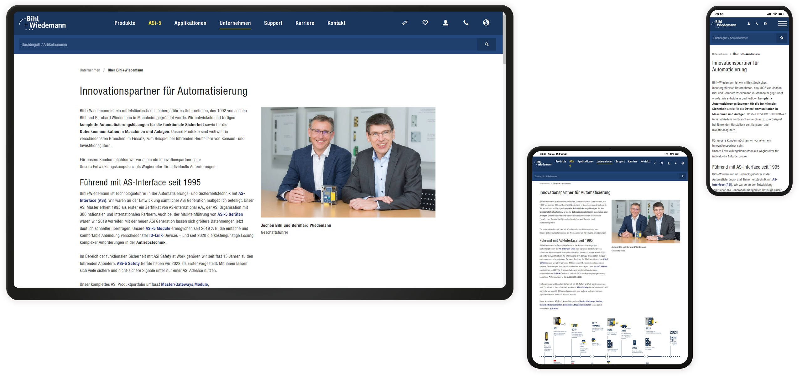 Unternehmen Mockup Bihl+Wiedemann-Website: Unternehmensseite