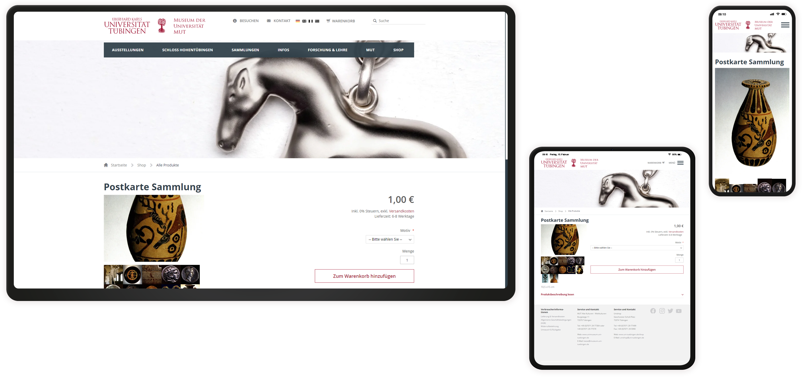 Mockup Museum Uni Tübingen-Website: Produktdetails im Shop