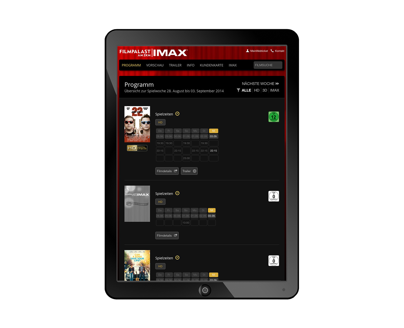 Bildmontage Filmpalast am ZKM GmbH & Co. KG Tablet Aktuelles Programm