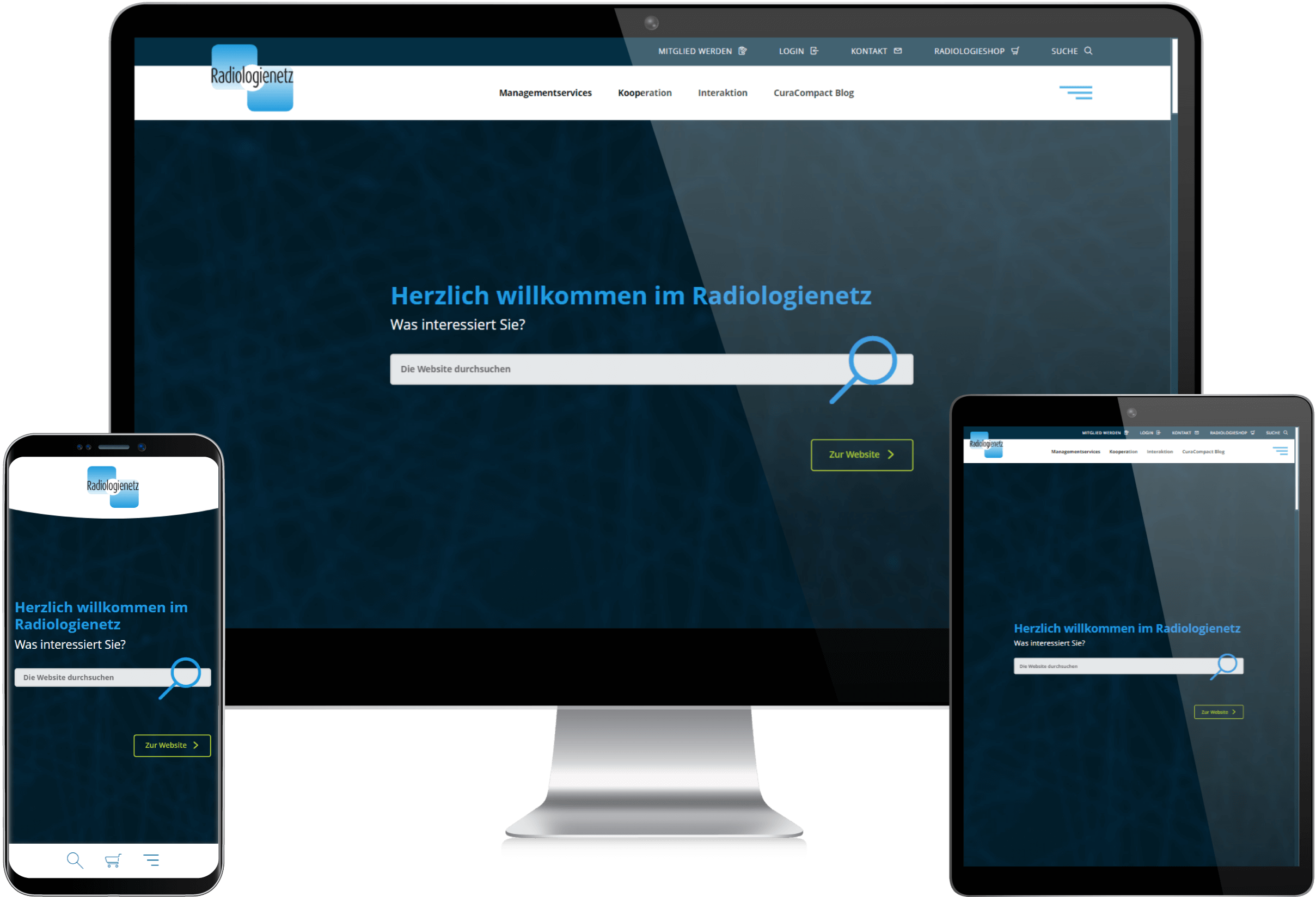 Startseite Mockup der Radiologienetz-Website: Startseite