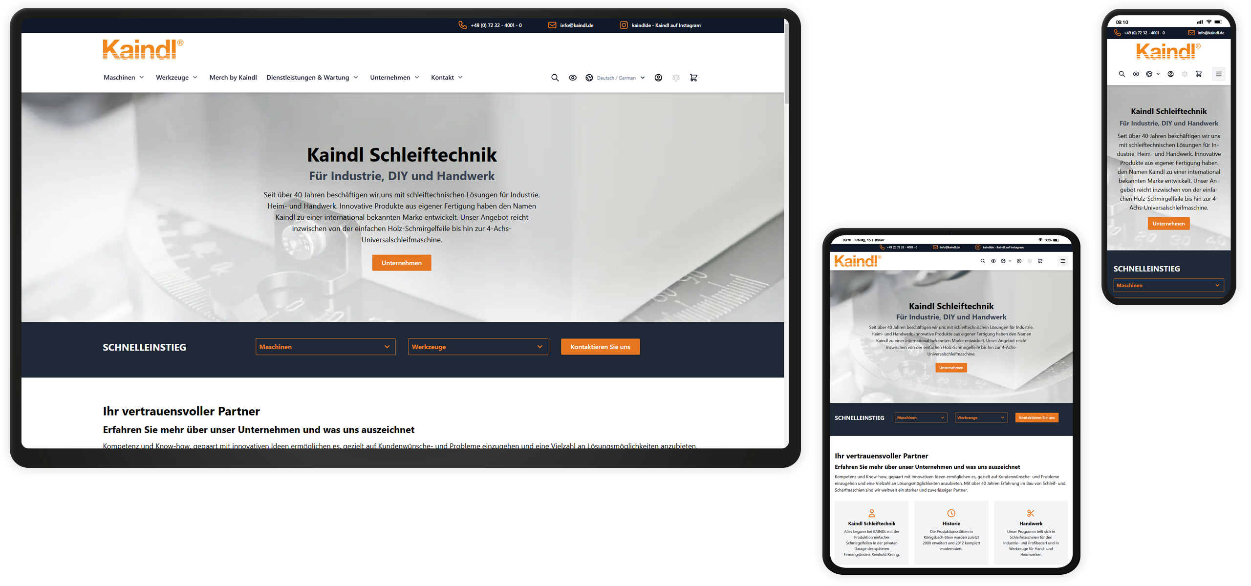 Mockup Kaindl: Startseite