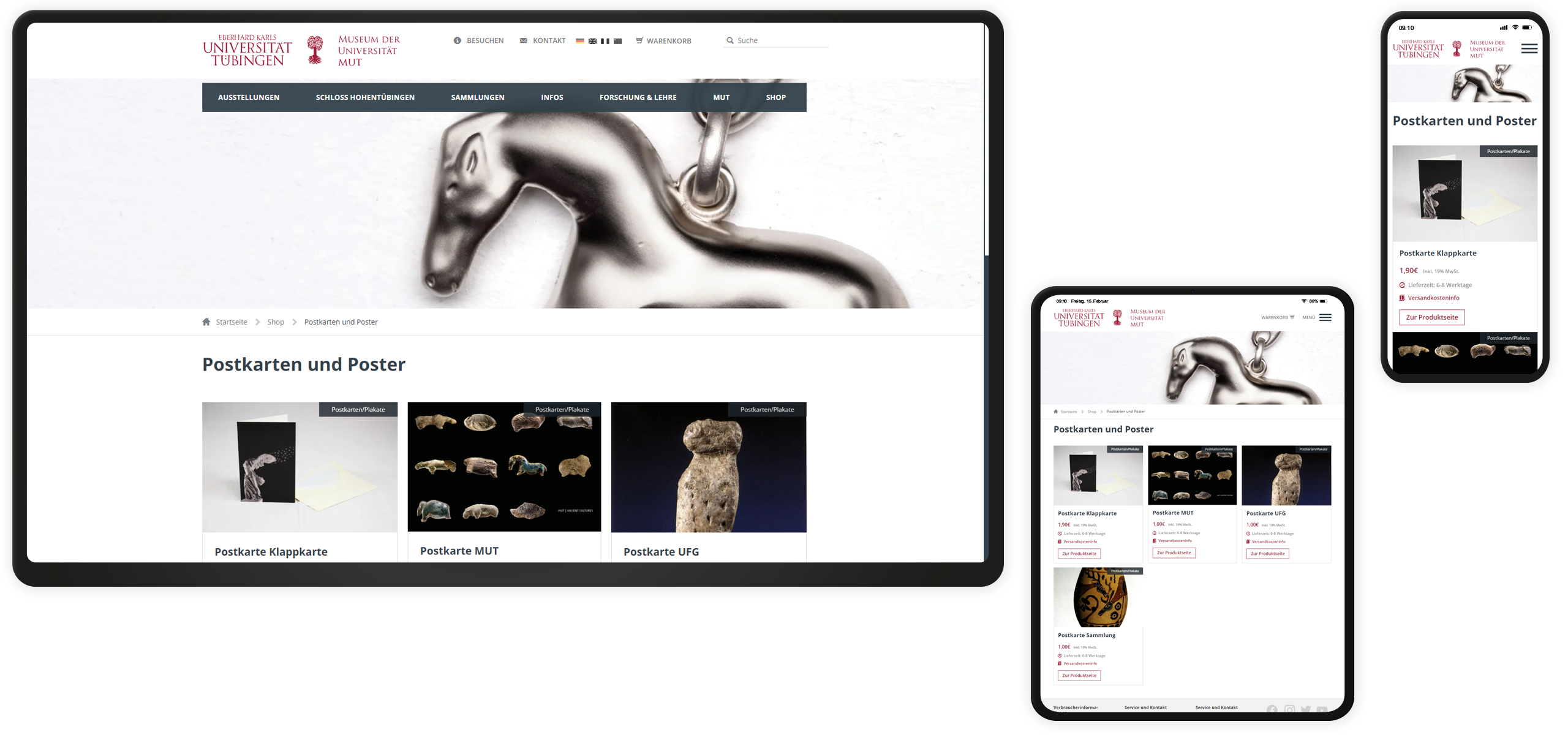 Mockup Museum Uni Tübingen-Website: Produktübersicht im Shop