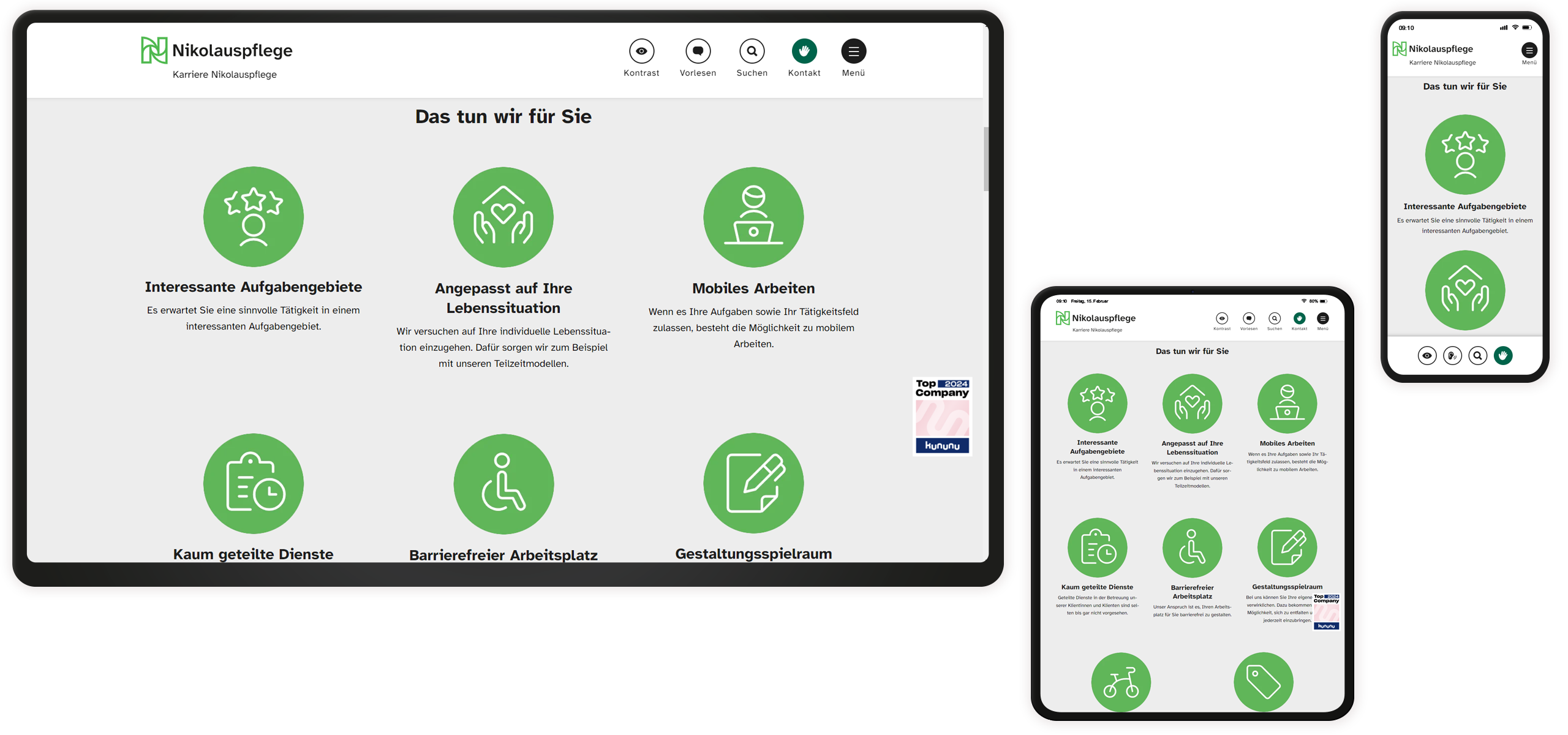 Mockup der Benefits auf der Nikolauspflege Karriere-Website