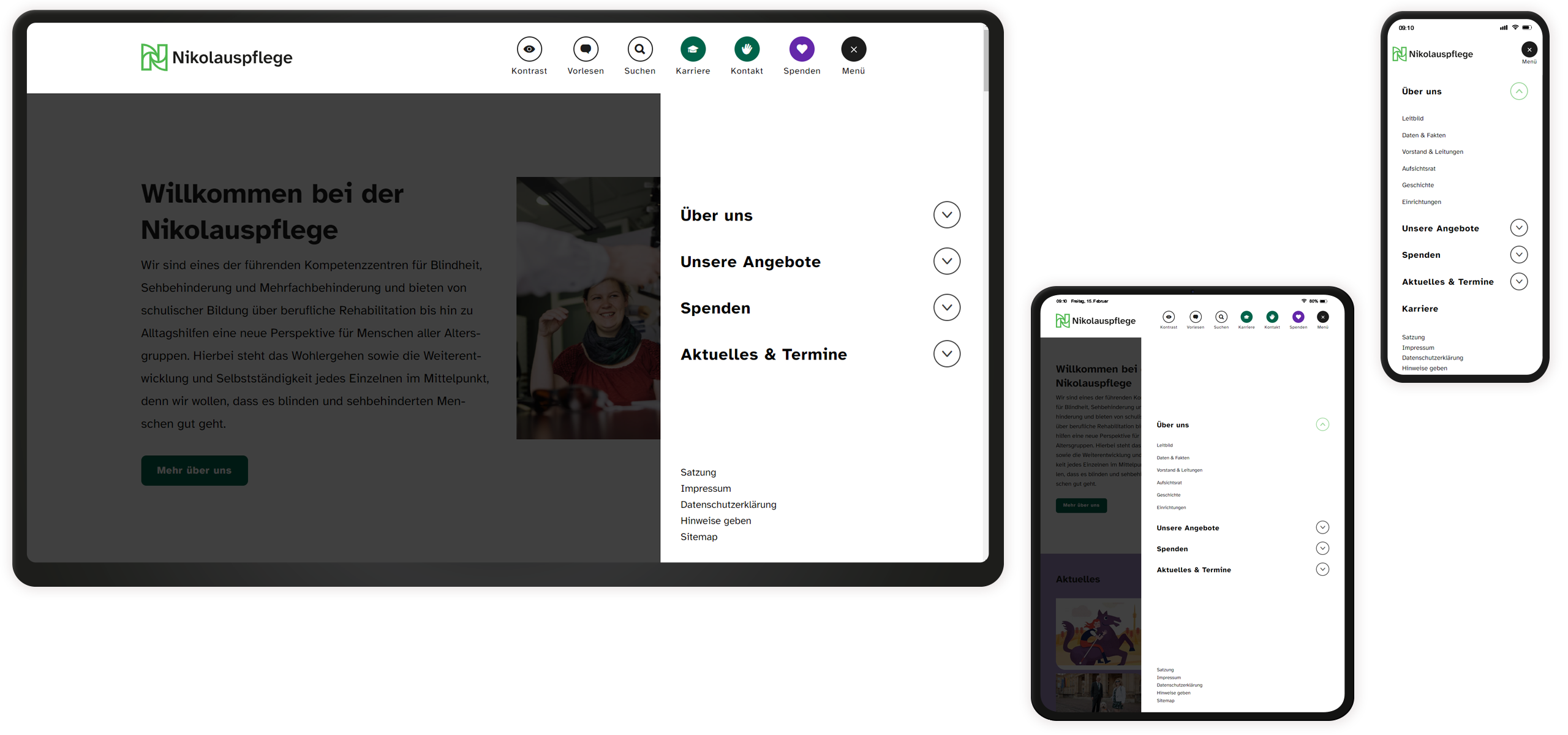 Menü Mockup der Menüführung auf der Website der Nikolauspflege