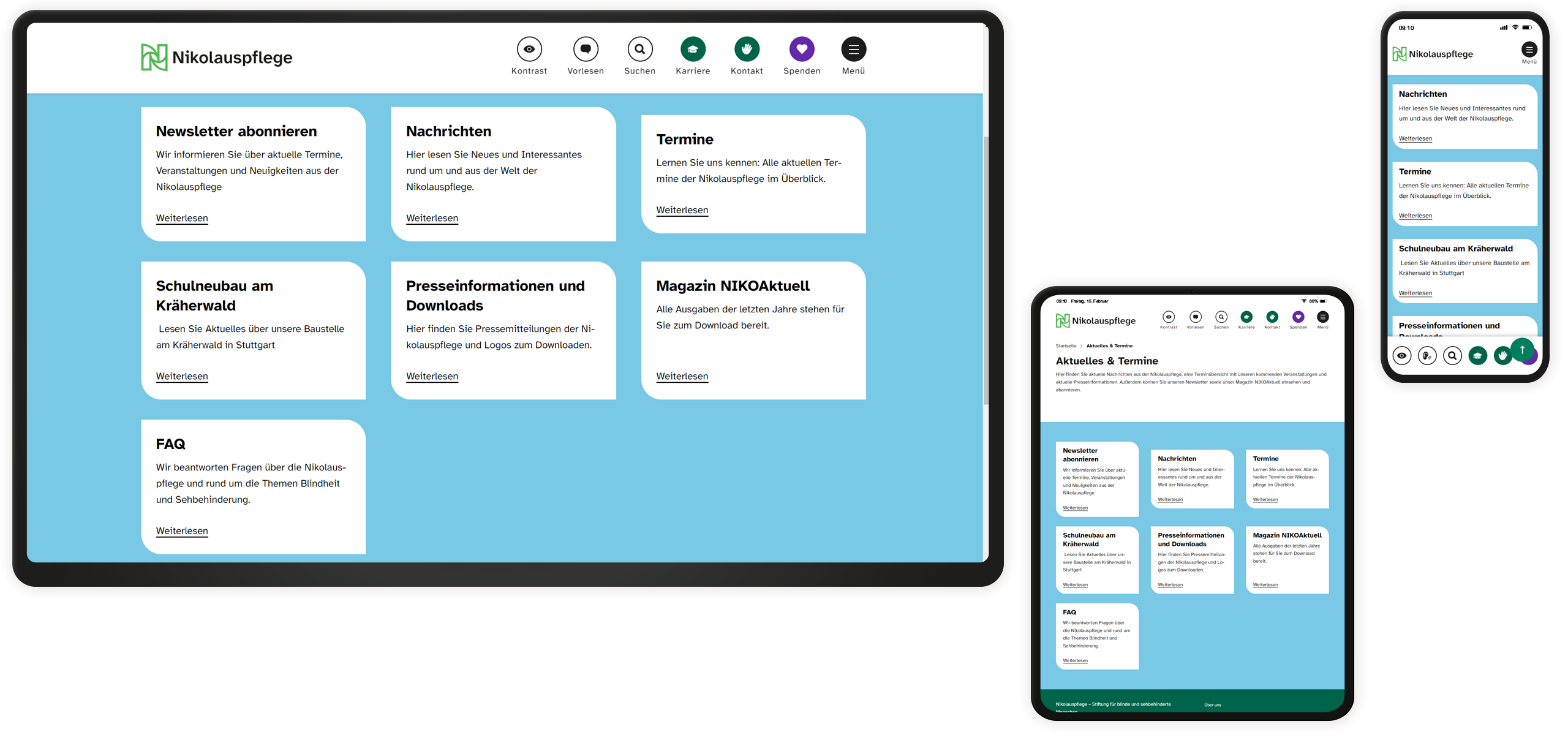 Orientierungskasten Mockup der Orientierungskästen auf der Website der Nikolauspflege