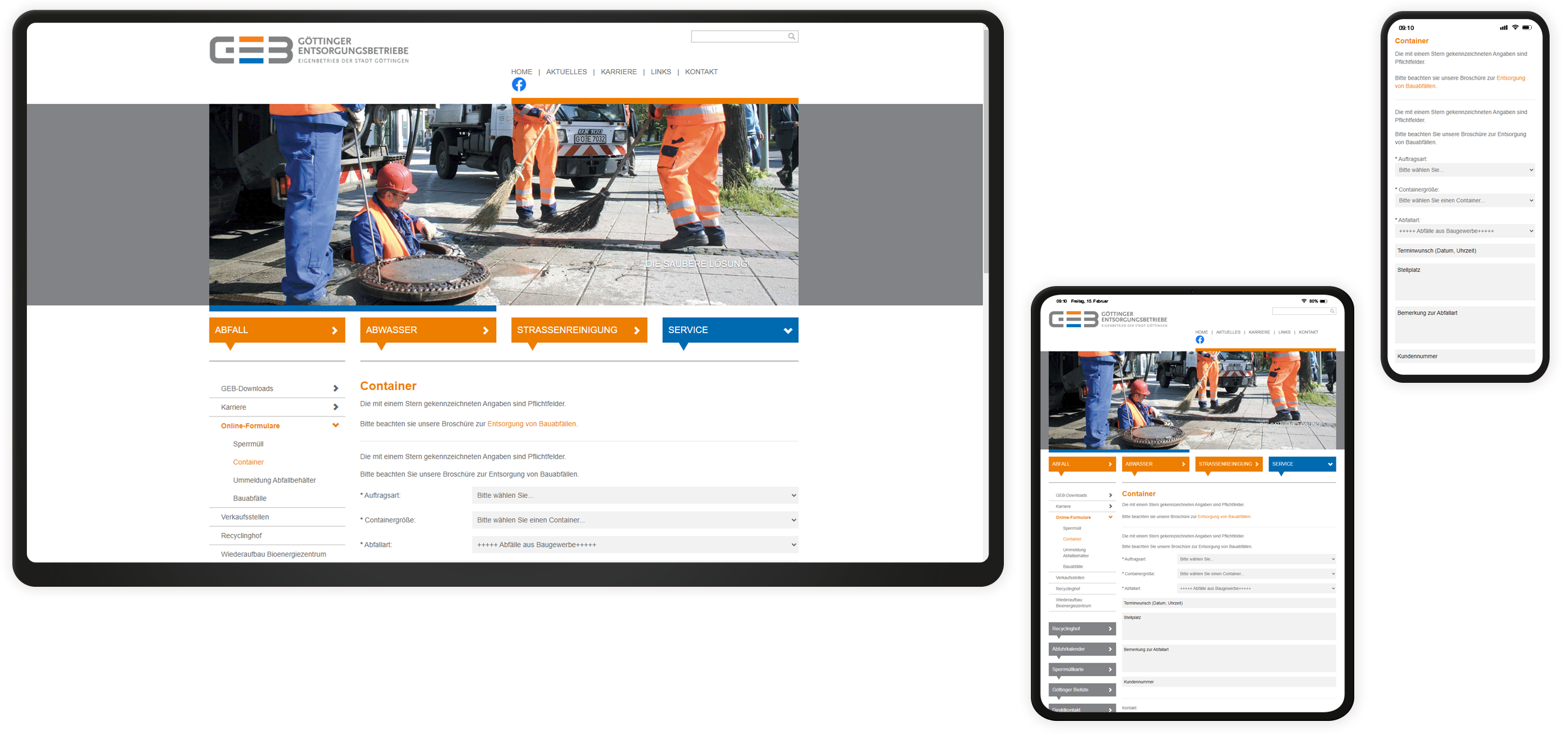 Serviceformular Mockup GEB-Website: Serviceformular