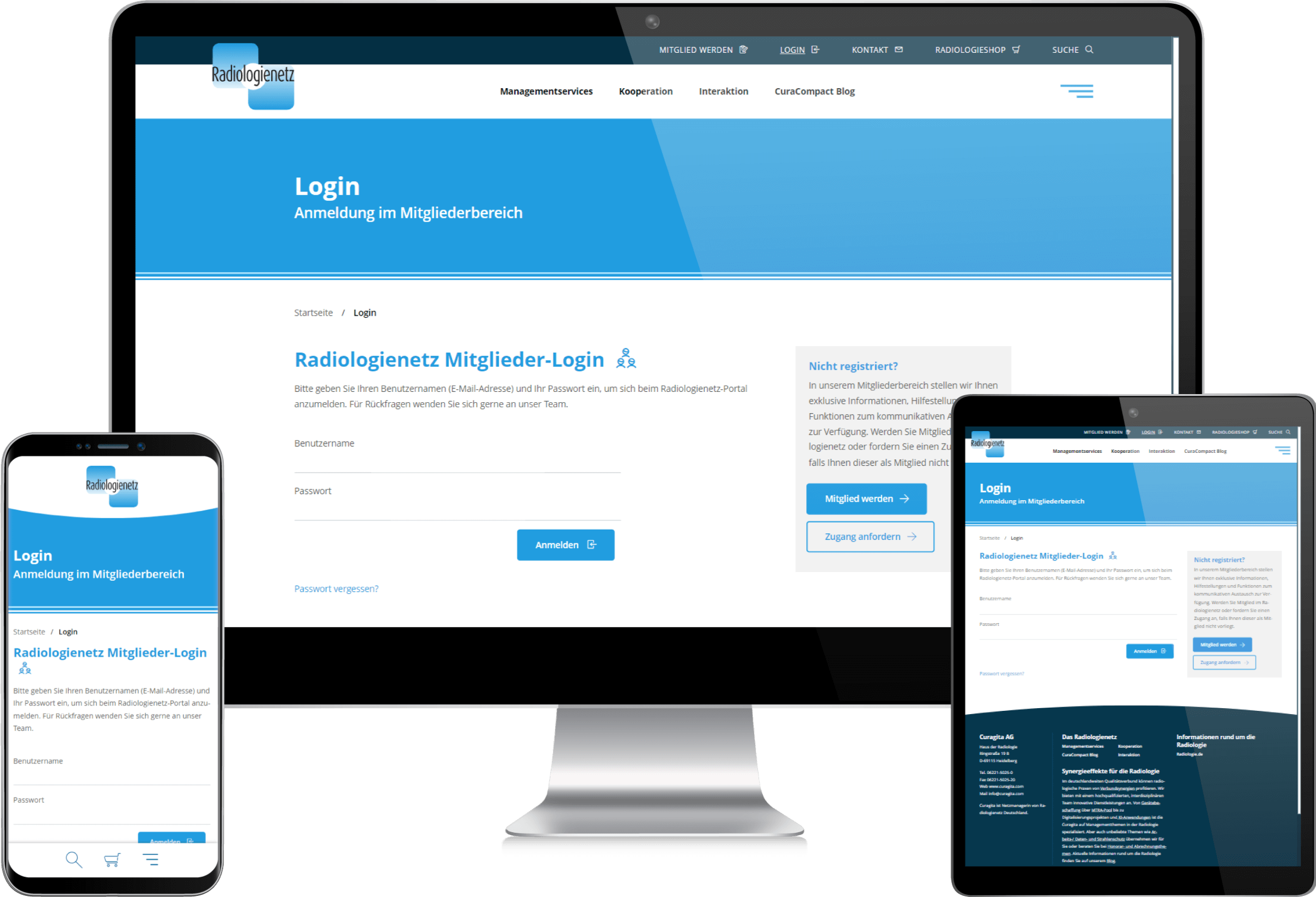 Login Mockup Radiologienetzwerk-Website: Login