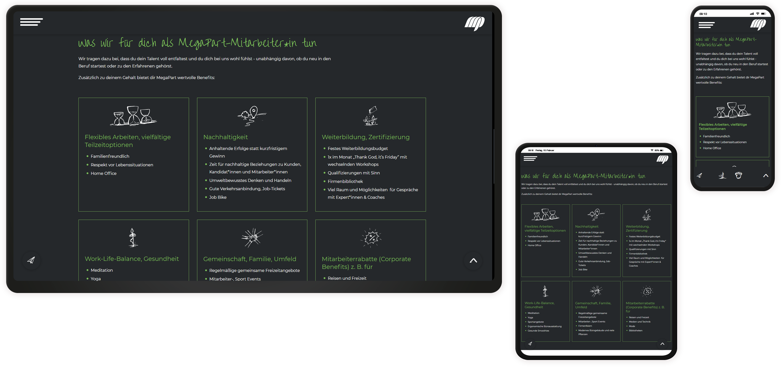 Mockup MegaPart-Website: Mitarbeiter-Benefits