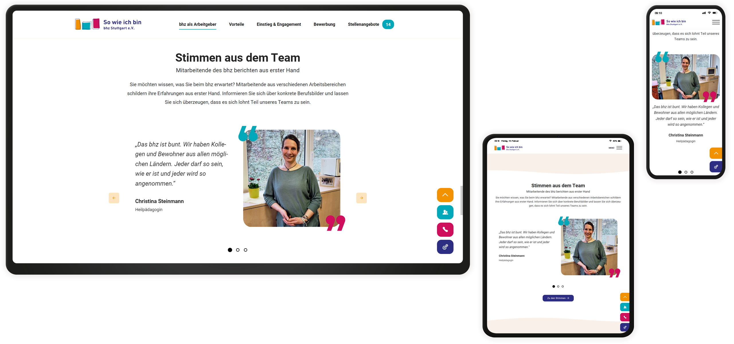 Mockup von Stimmen aus dem Team beim bhz