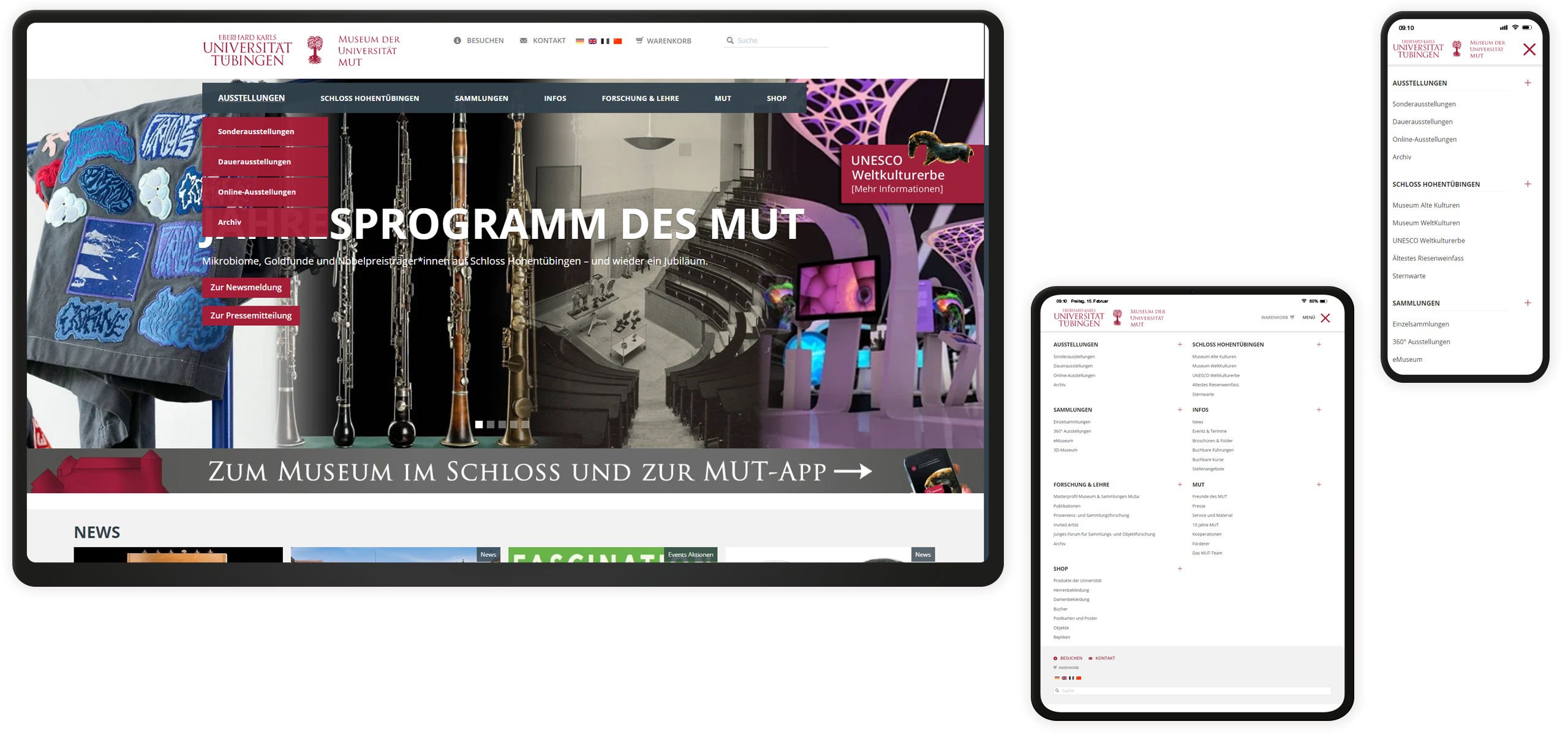 Mockup Museum Uni Tübingen-Website: Navigation