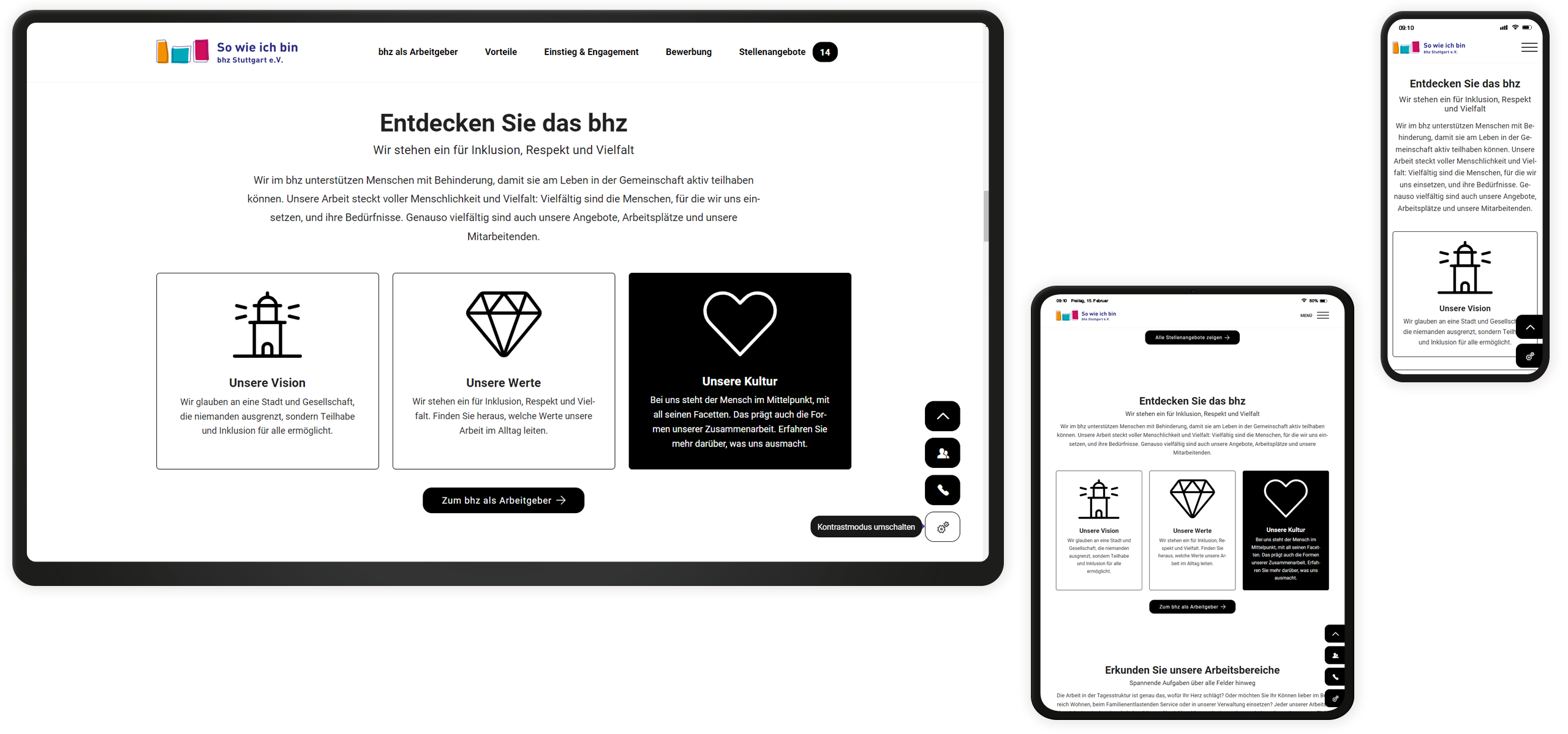 Mockup des Kontrastmodus auf der Seite des bhz