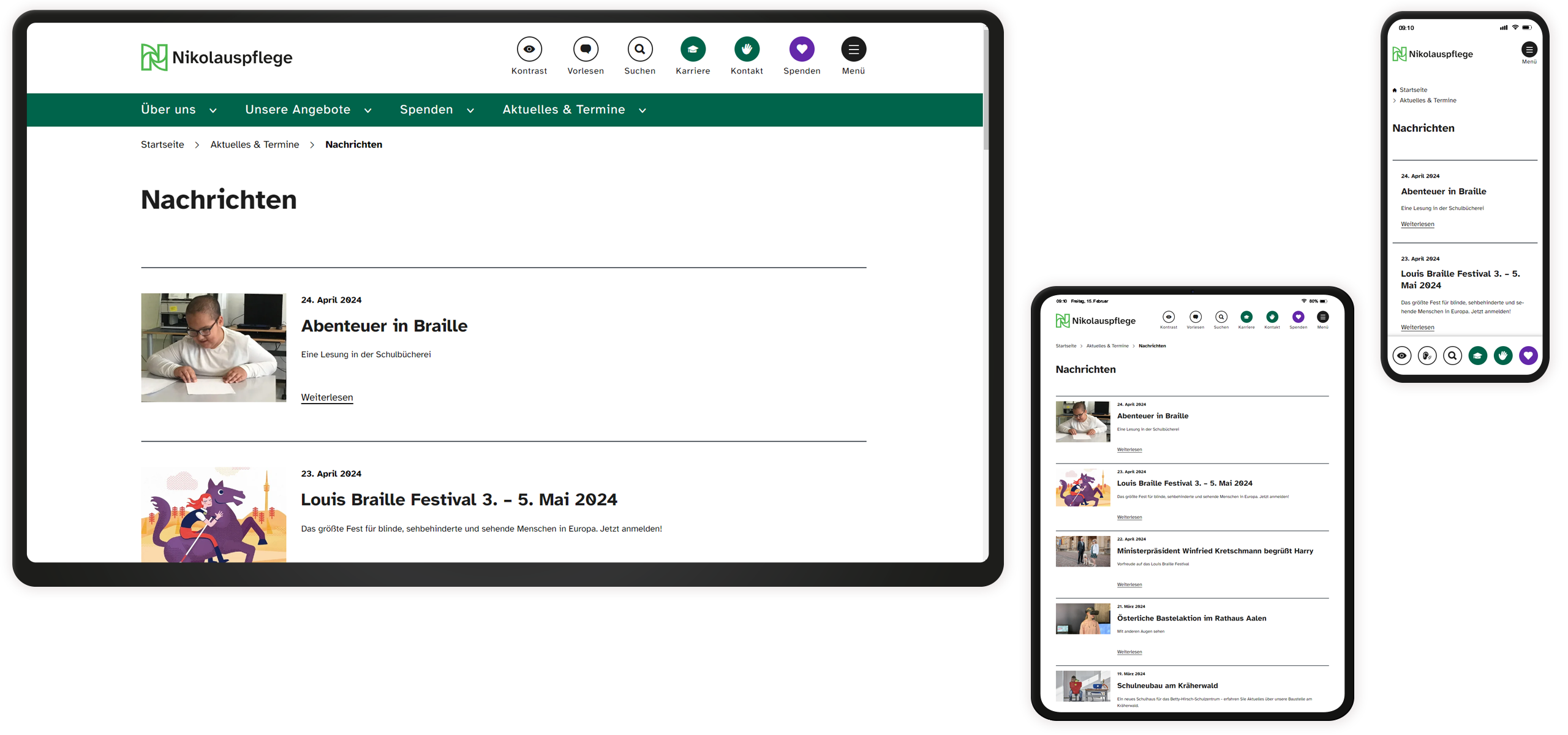 Aktuelle Nachrichten Mockup der News auf der Website der Nikolauspflege