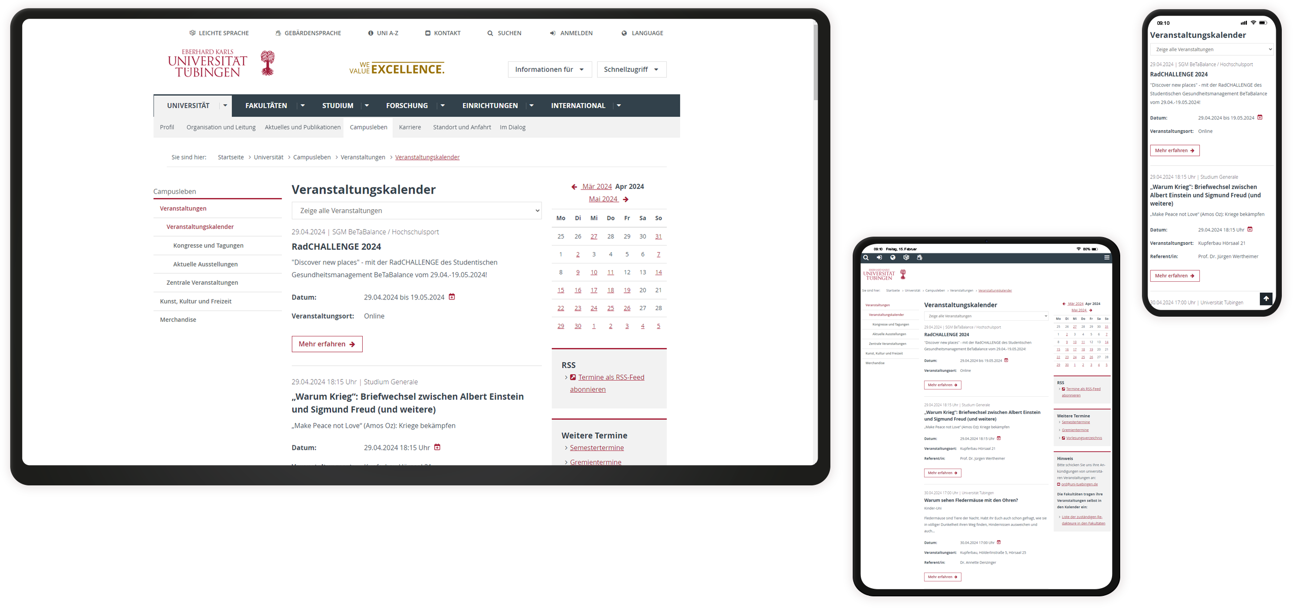 Veranstaltungskalender Universität Tübingen Mockup Veranstaltungskalender