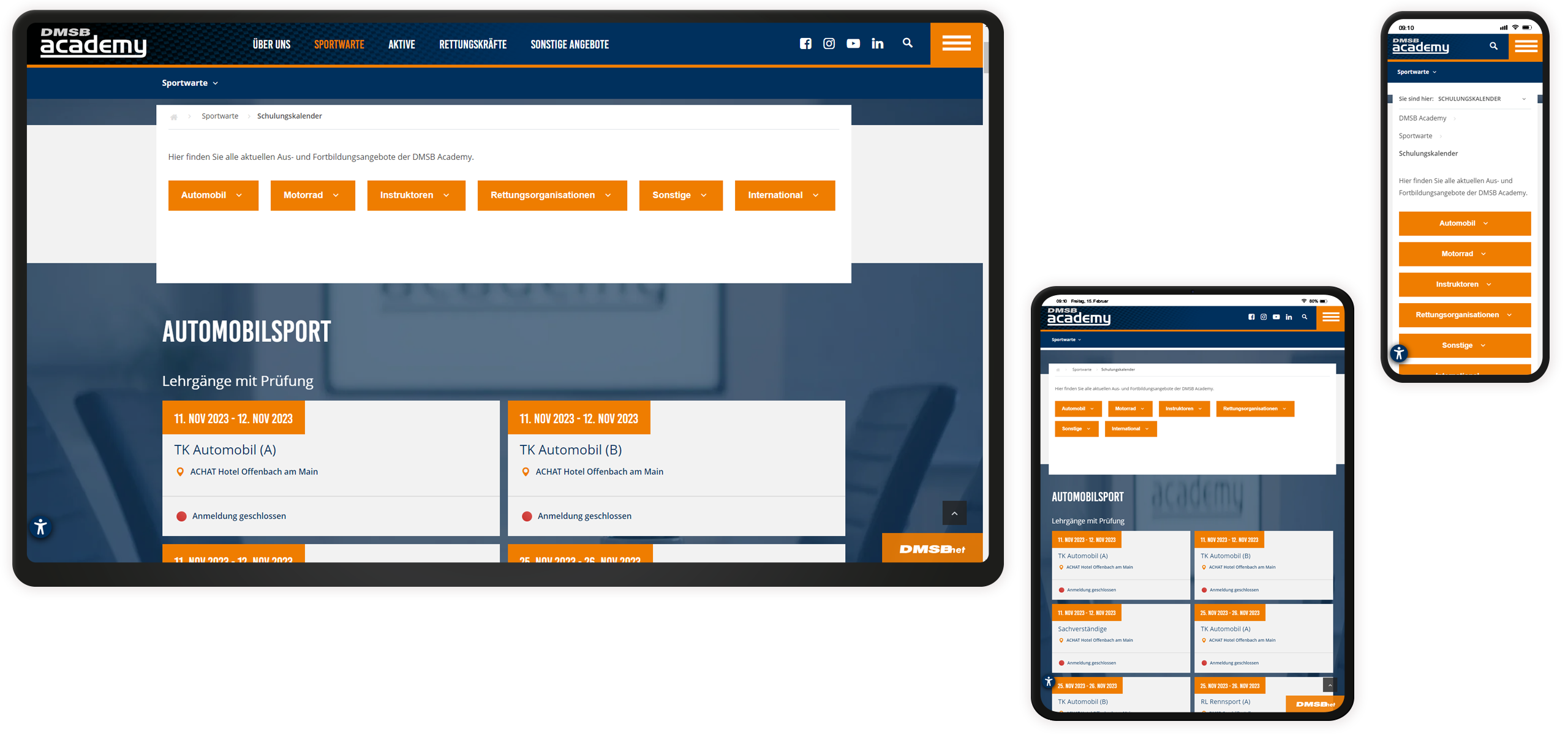 Mockup DMSB-Website: Academy Veranstaltungskalender
