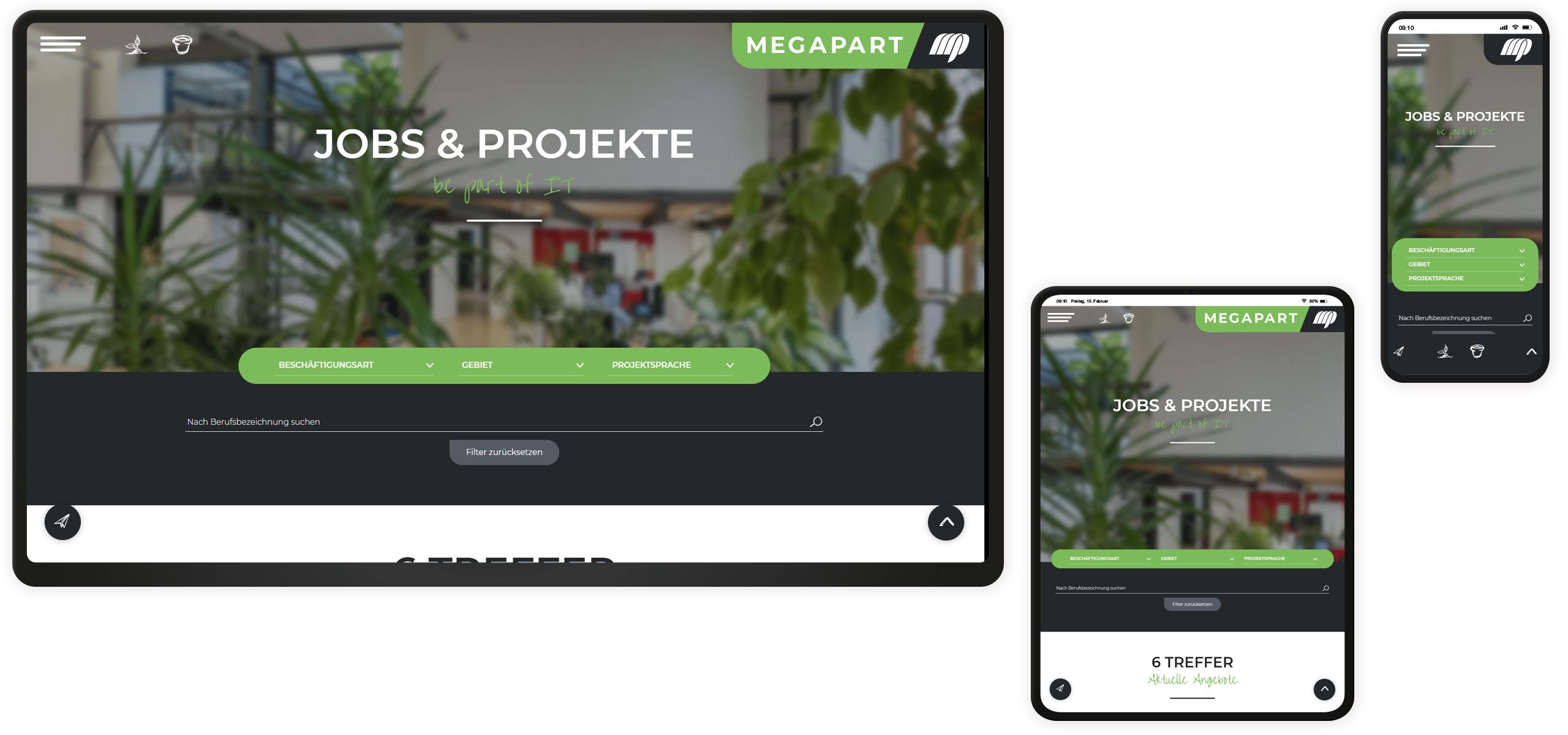 Mockup MegaPart-Website: Jobs-Unterseite