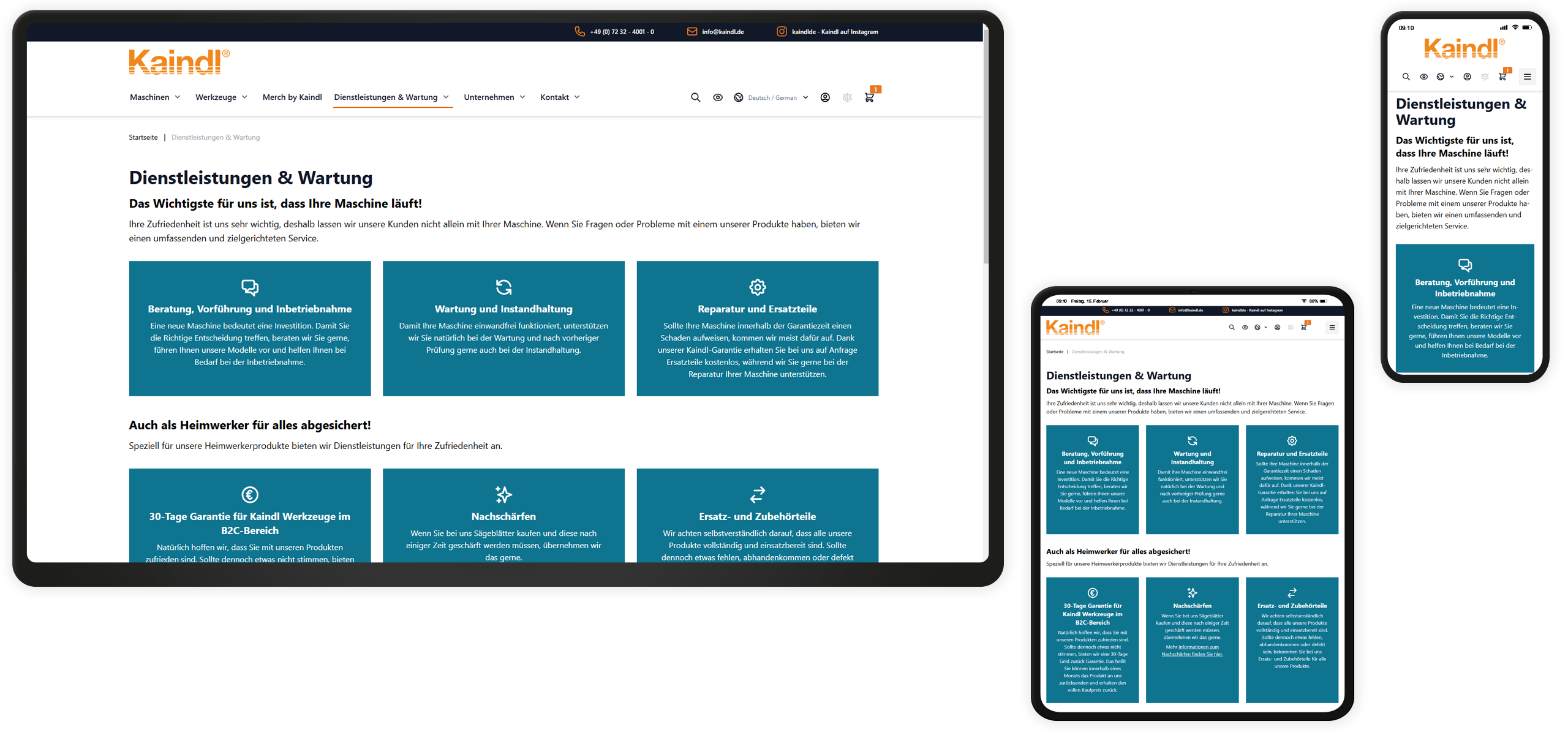 Kaindl Mockup: CMS-Inhalte
