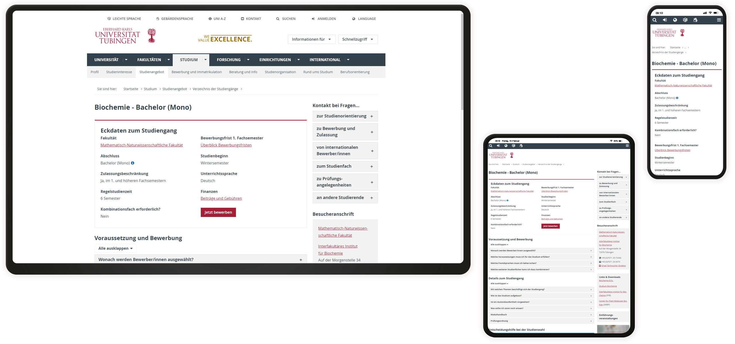 Detailseite Studiengang Universität Tübingen Mockup Detailseite Studiengang