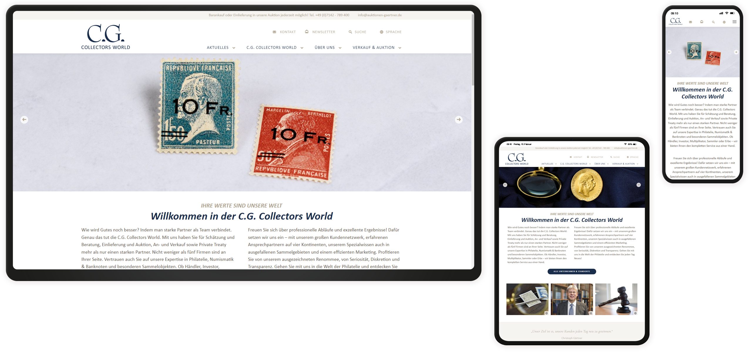 Startseite Mockup C.G. Collectors World-Website: Startseite