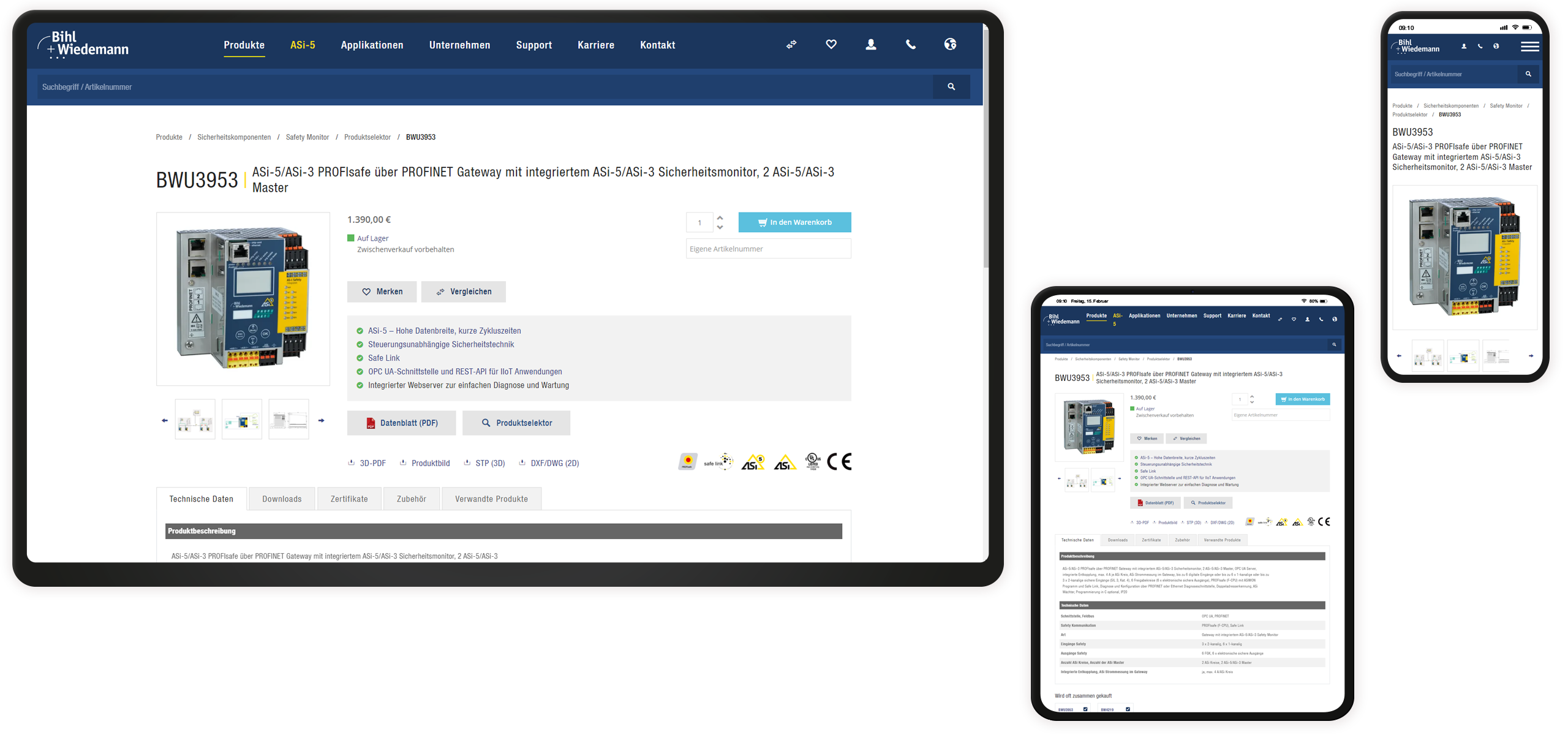 Mockup Bihl+Wiedemann-Website: Produktdetails