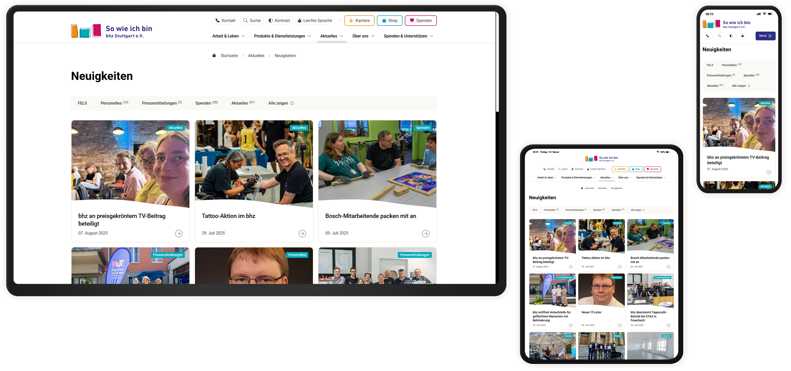 Mockup der bhz-Website: News