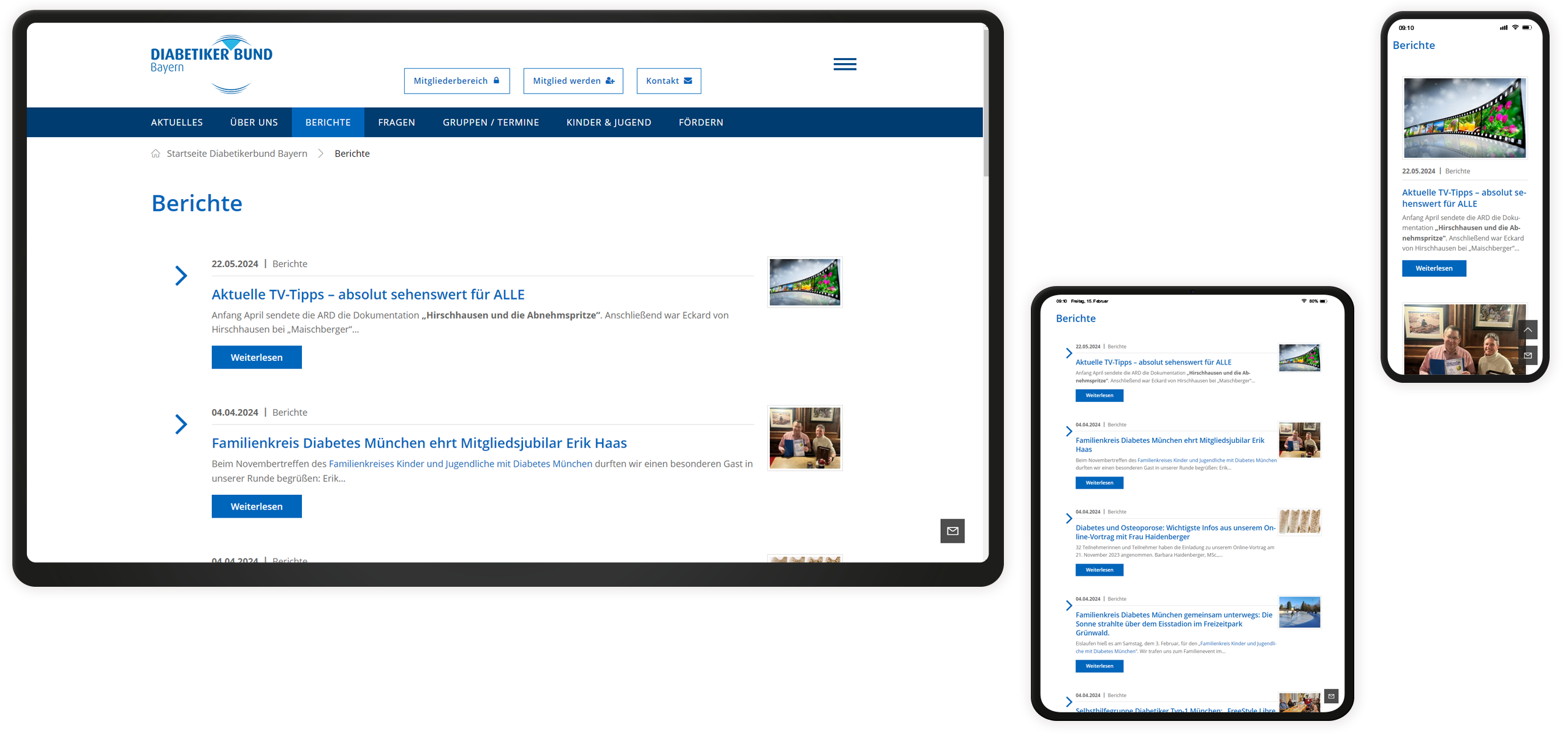 Berichte Mockup Diabetikerbund Bayern-Website: Berichte