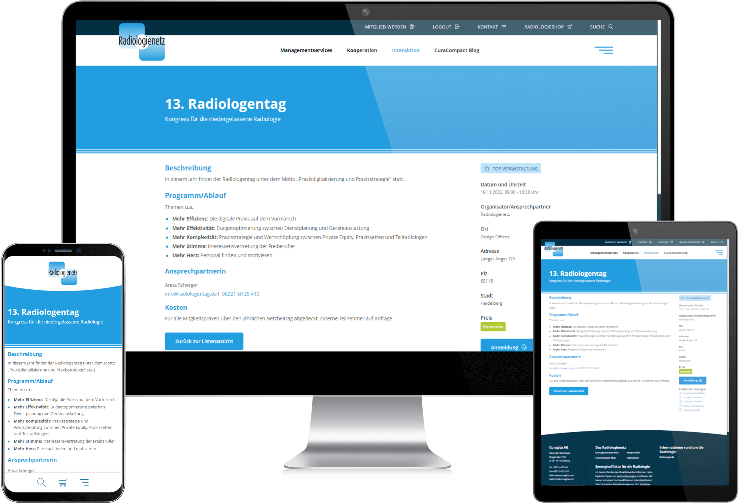 Event-Detail Mockup Radiologienetzwerk-Website: Detailsseite eines Events