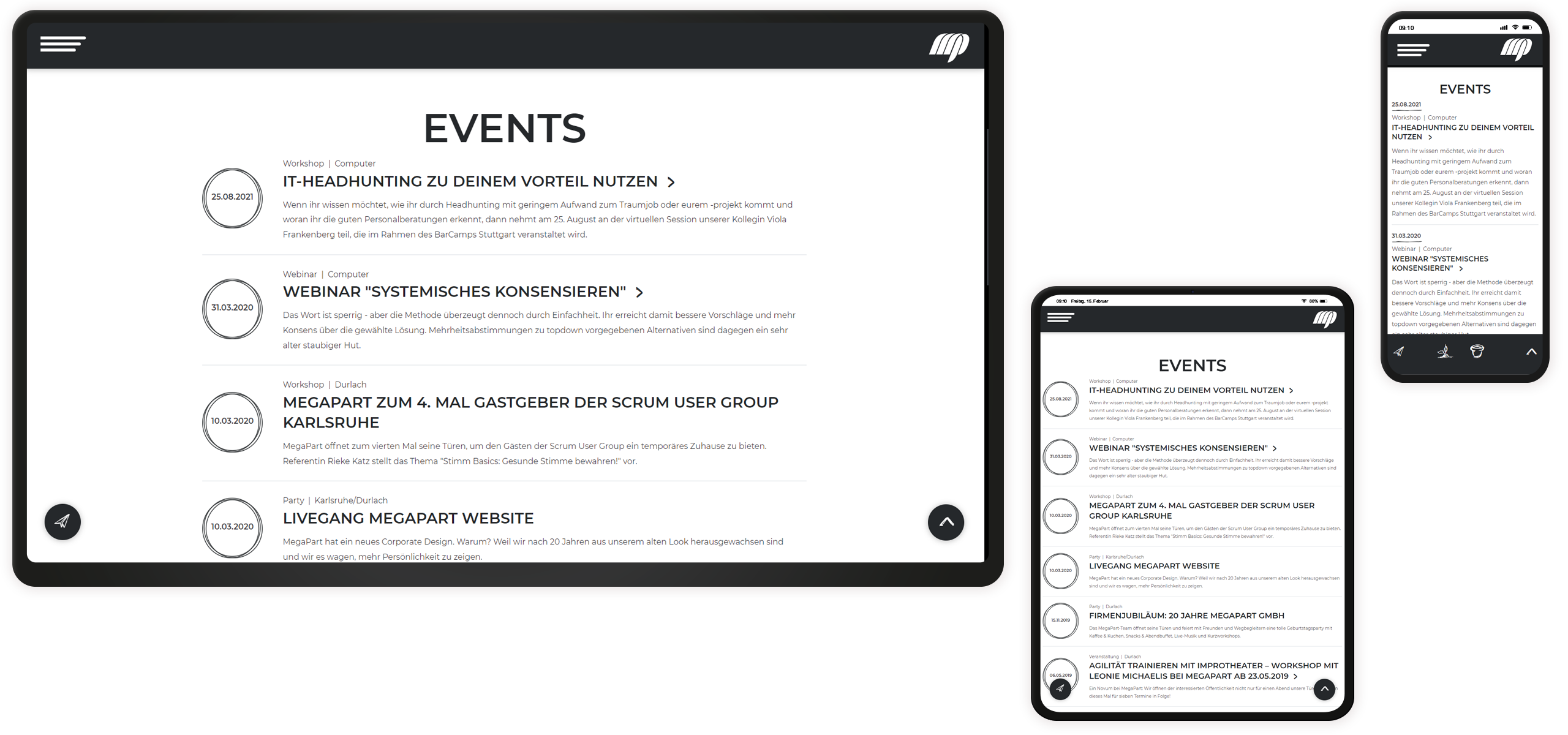 Mockup MegaPart-Website: Events