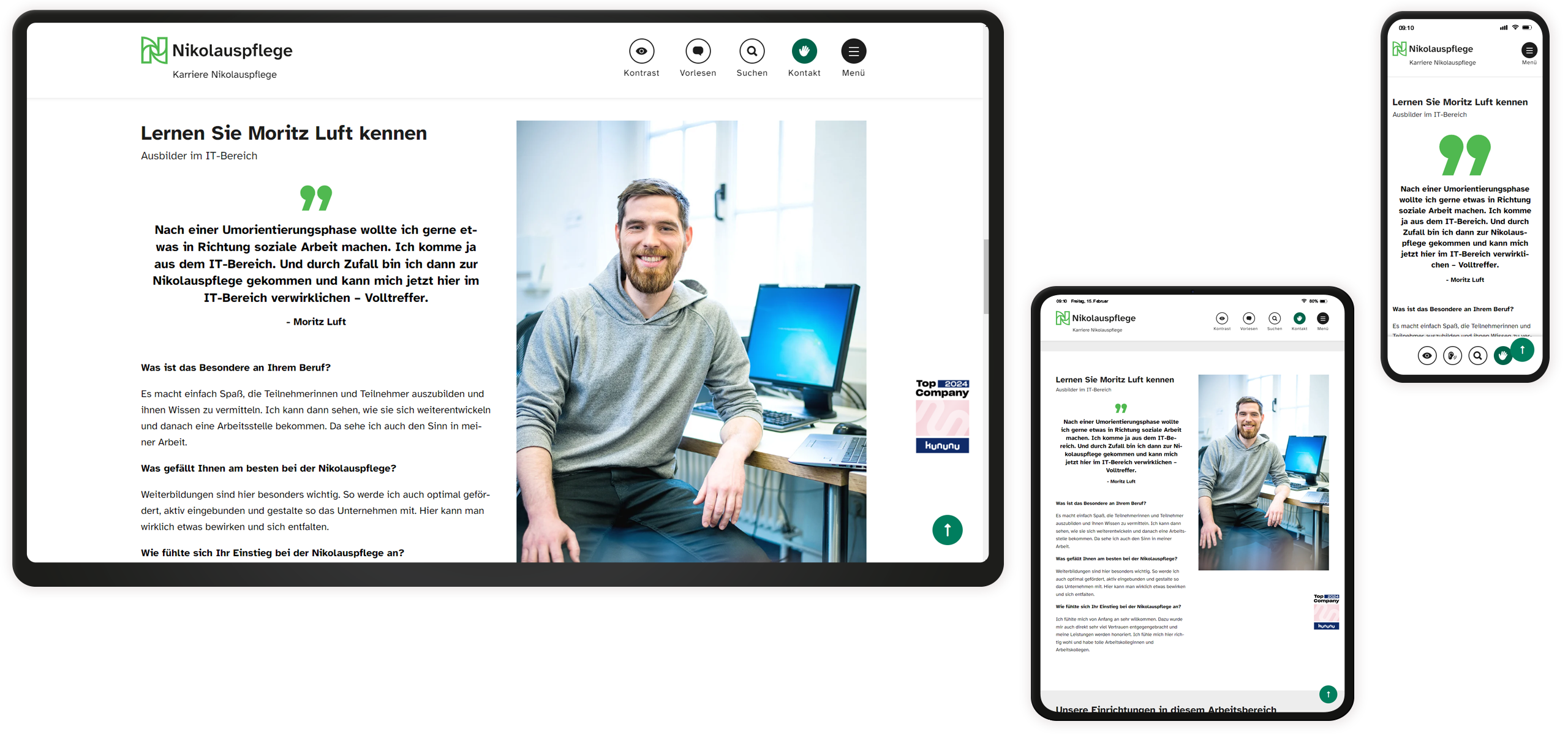 Mockup von Testimonials auf der Nikolauspflege Karriere-Website