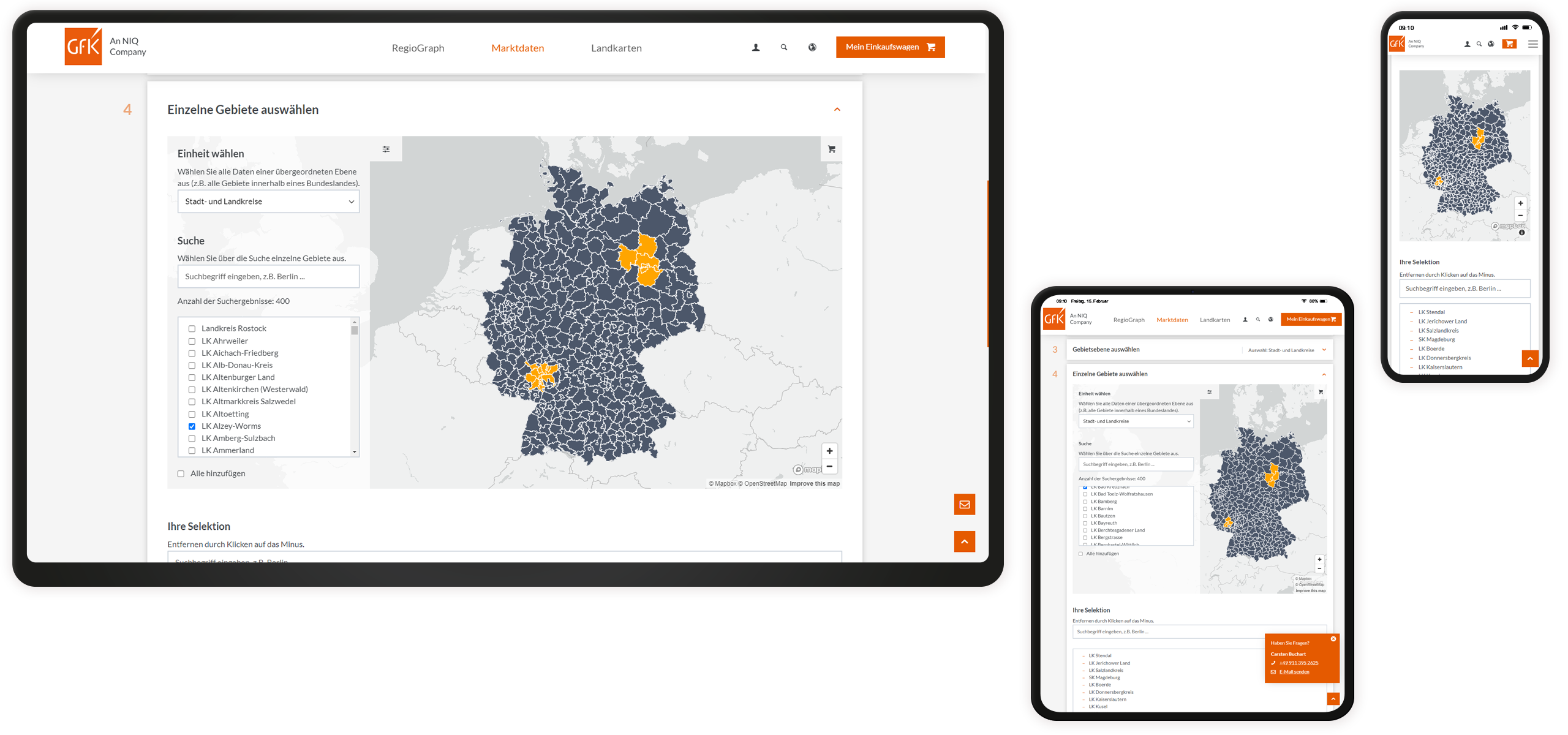 Mockup GfK-Website: Kartenbasierte Selektion