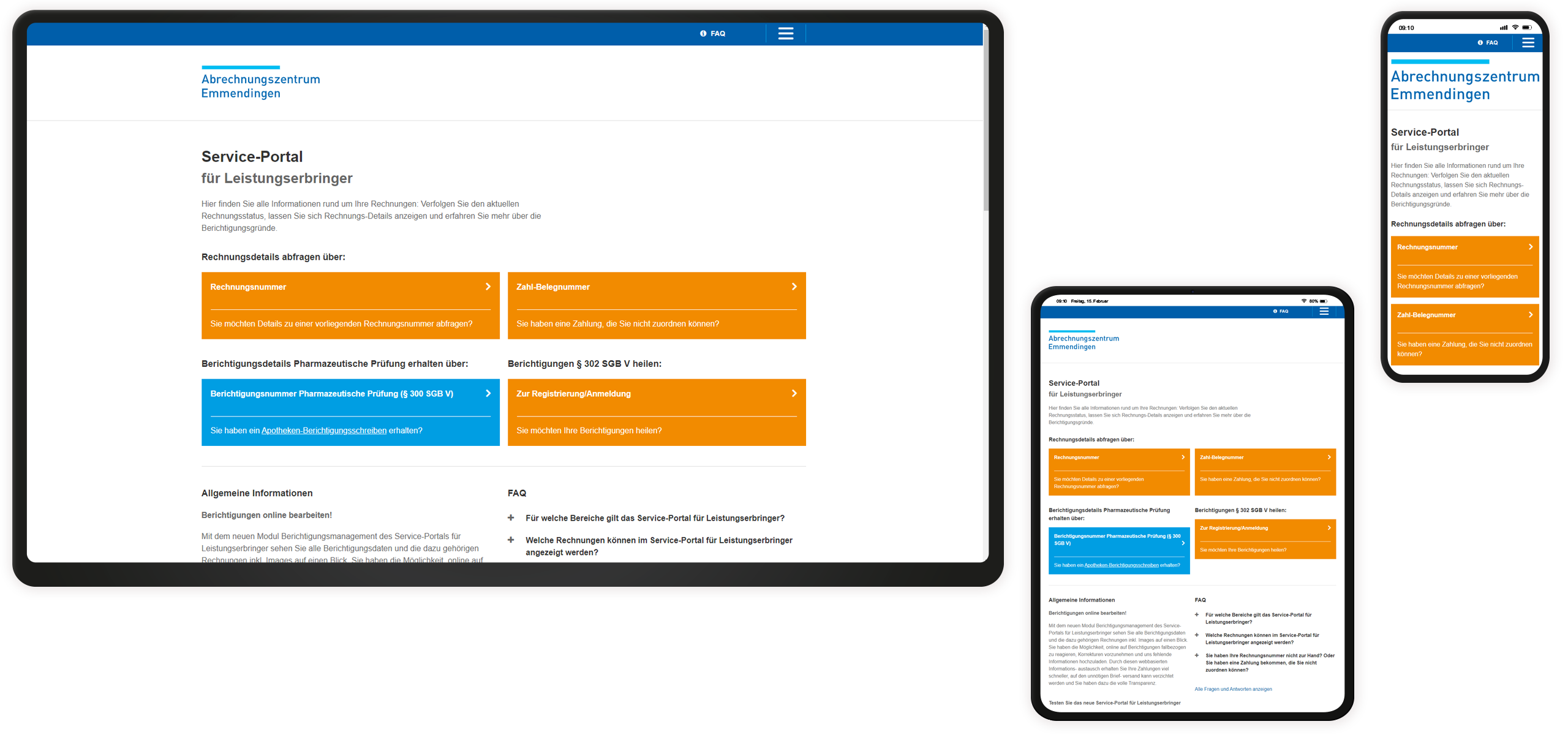 Mockup Abrechnungszentrum Emmendingen-Website: Startseite