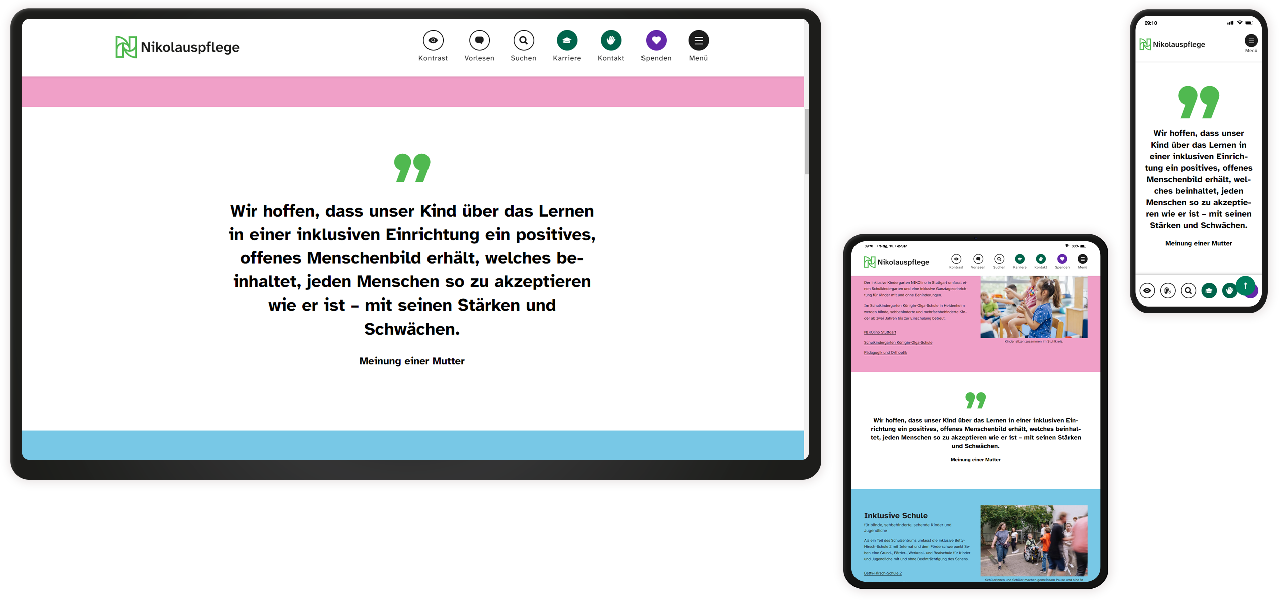 Zitate Mockup eines Zitats auf der Website der Nikolauspflege