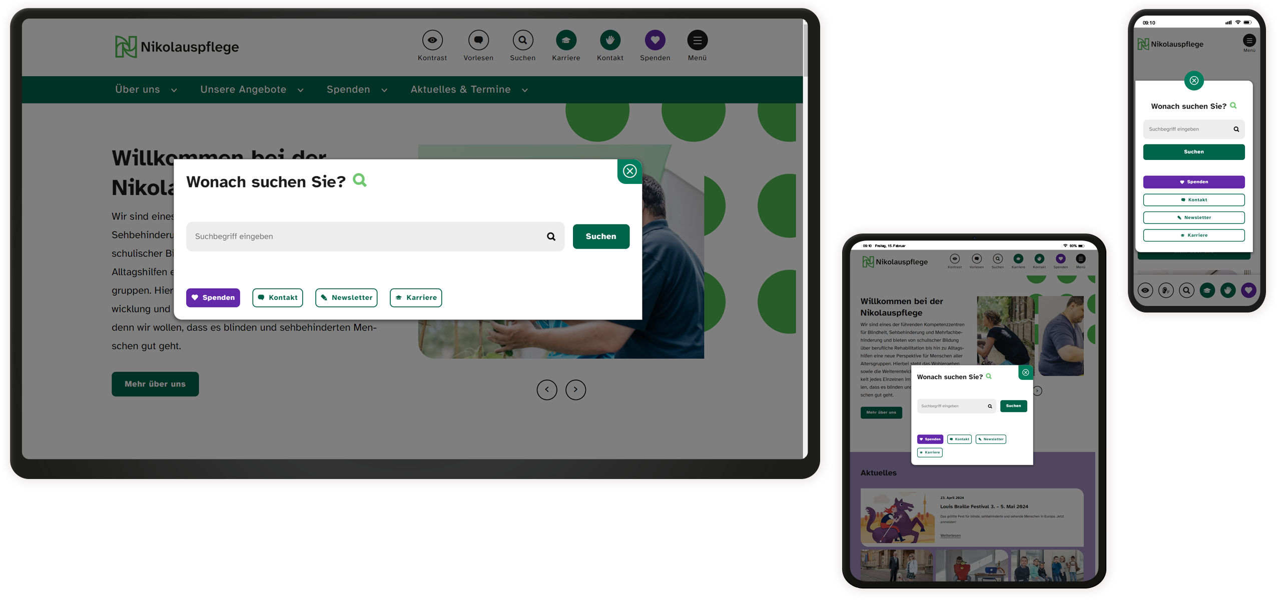 Suchfunktion Mockup der Suchfunktion auf der Website der Nikolauspflege