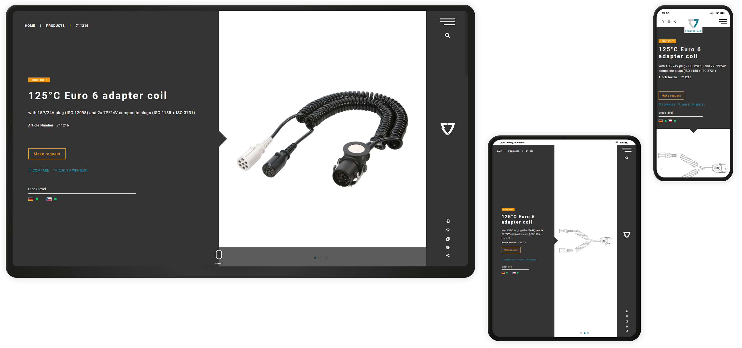 Mockup Erich Jaeger-Website: Produktdetails