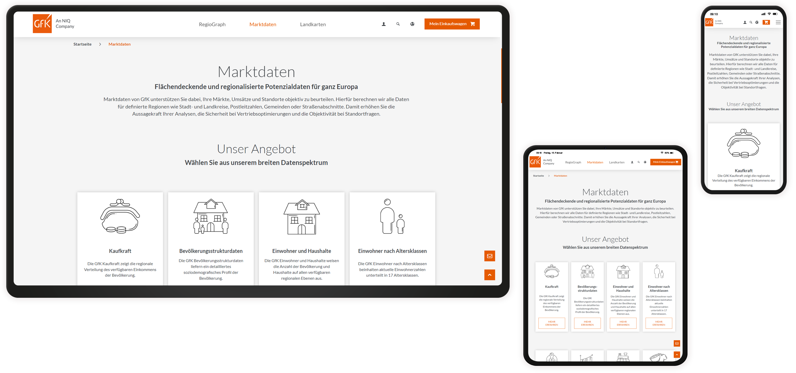 Mockup GfK-Website: Sortiment