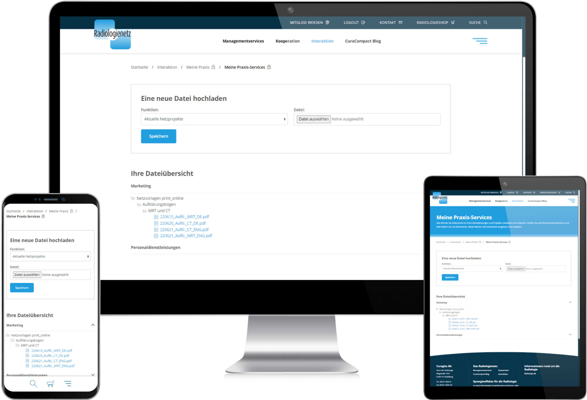 Filemanager Mockup Radiologienetzwerk-Website: Filemanager