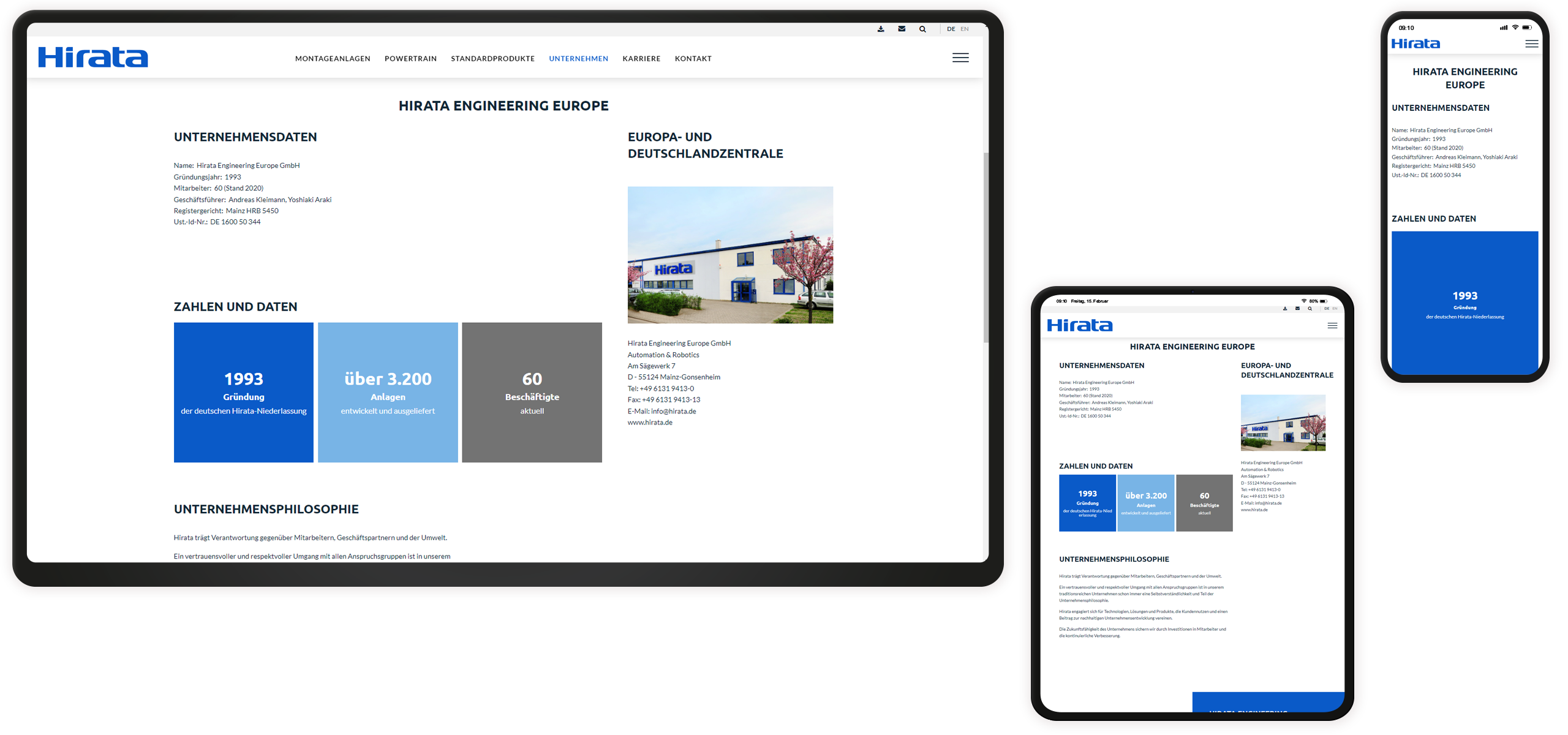 Mockup Hirata-Website: Über das Unternehmen