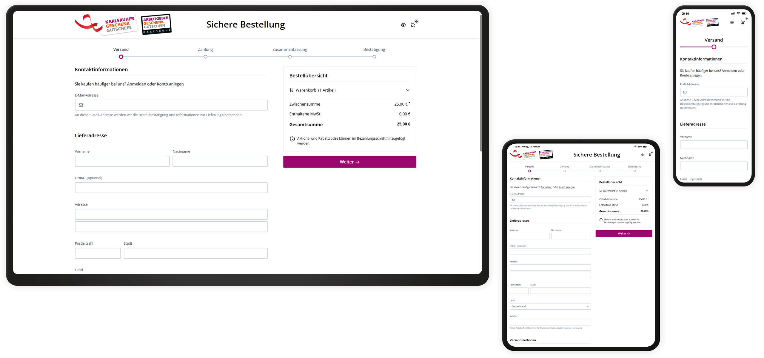 Checkout Mockup Gutscheinshop: Checkout-Prozess