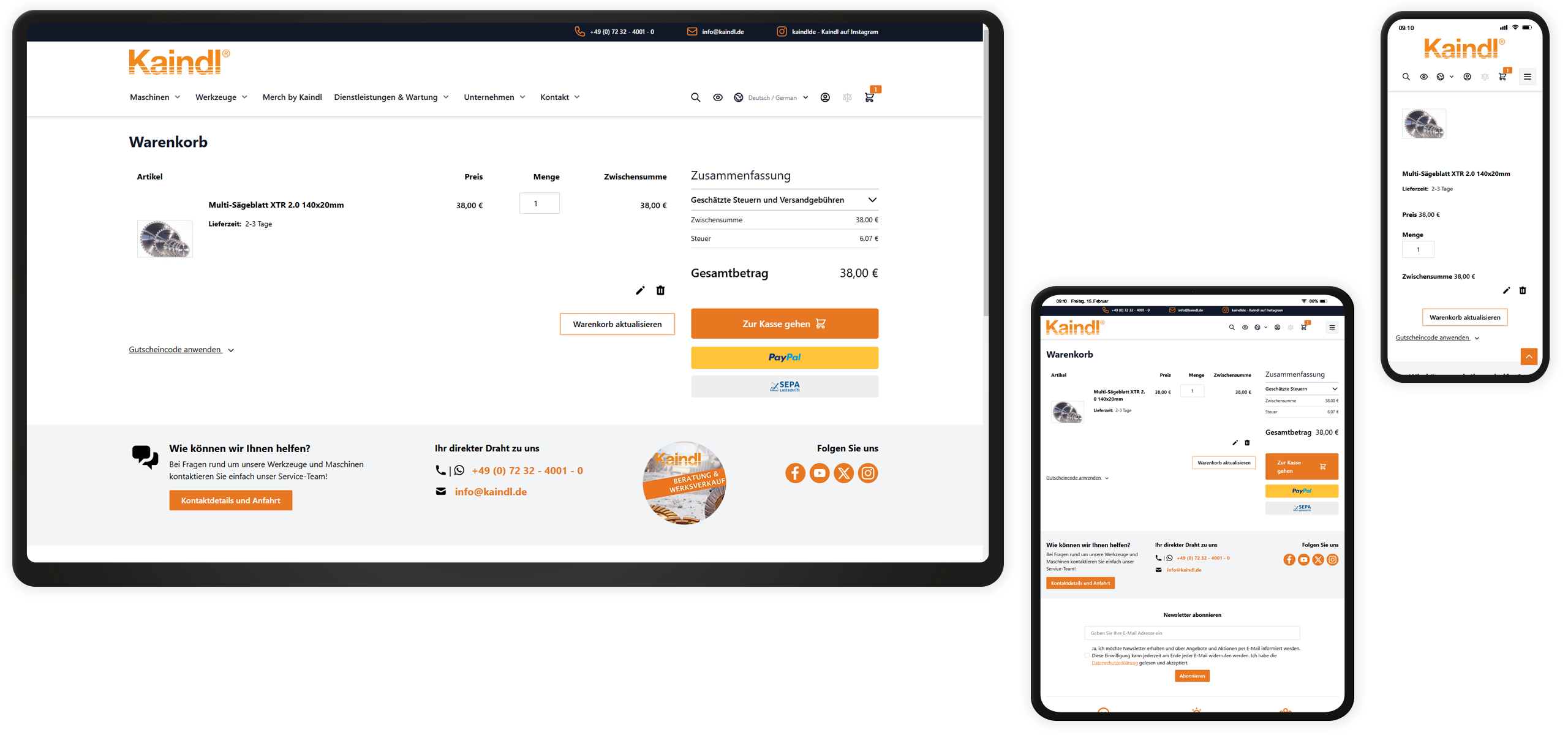 Mockup Kaindl: Warenkorb