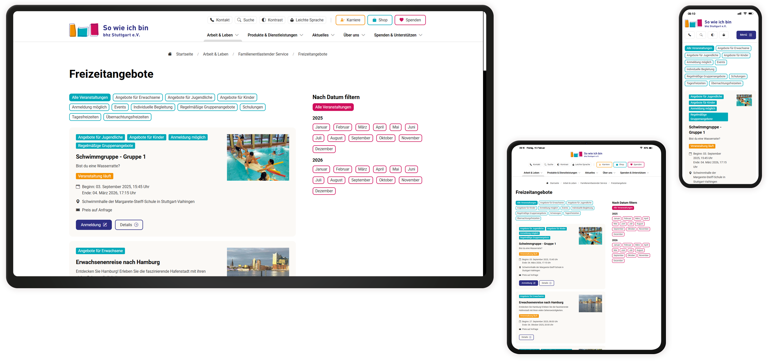 Mockup der bhz-Website: Freizeitangebote